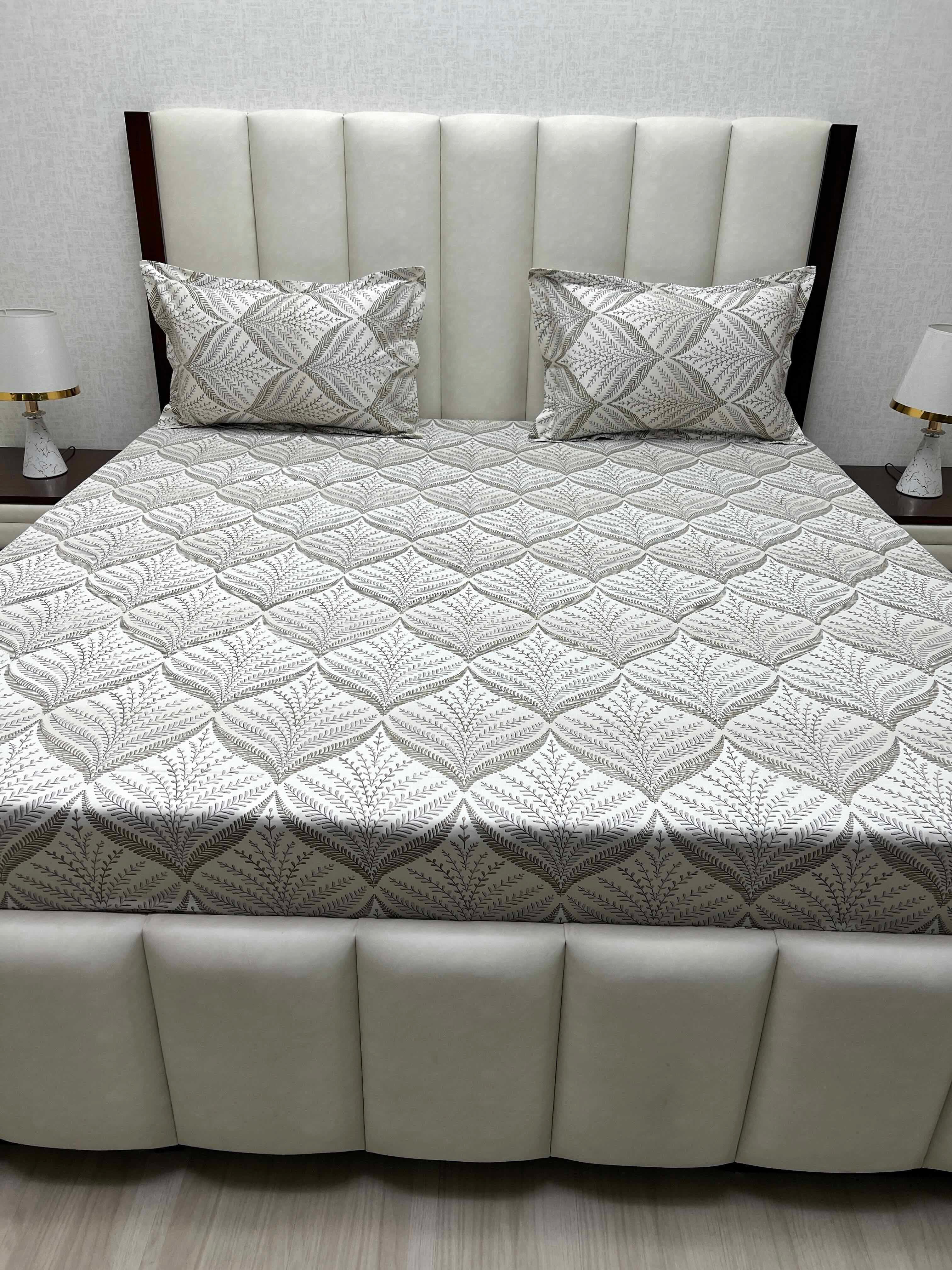 A-4513 - Pure Cotton 250 TC Queen Size Double Bedsheet (228X254) with Two Pillow Covers (43X68)