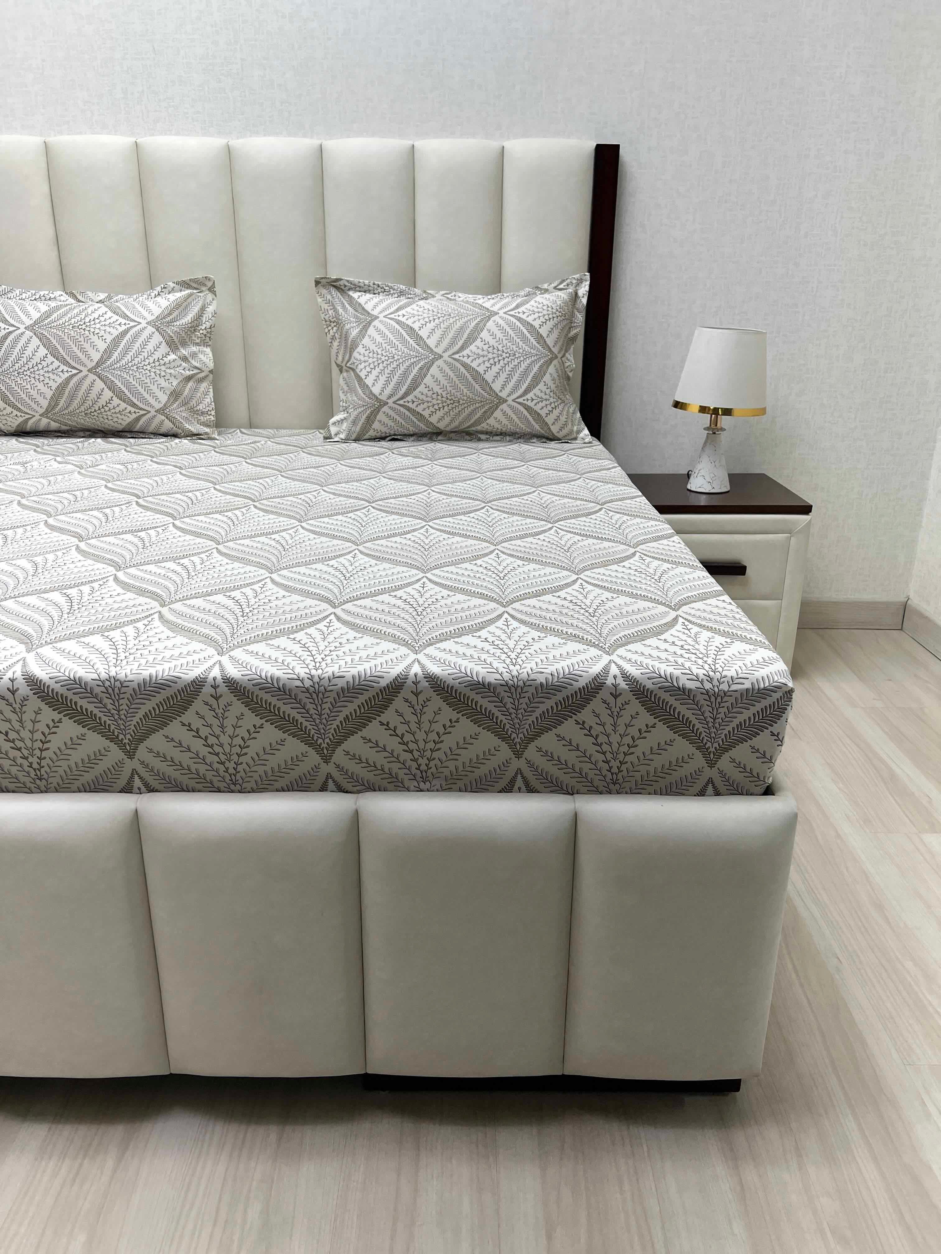 A-4513 - Pure Cotton 250 TC Queen Size Double Bedsheet (228X254) with Two Pillow Covers (43X68)