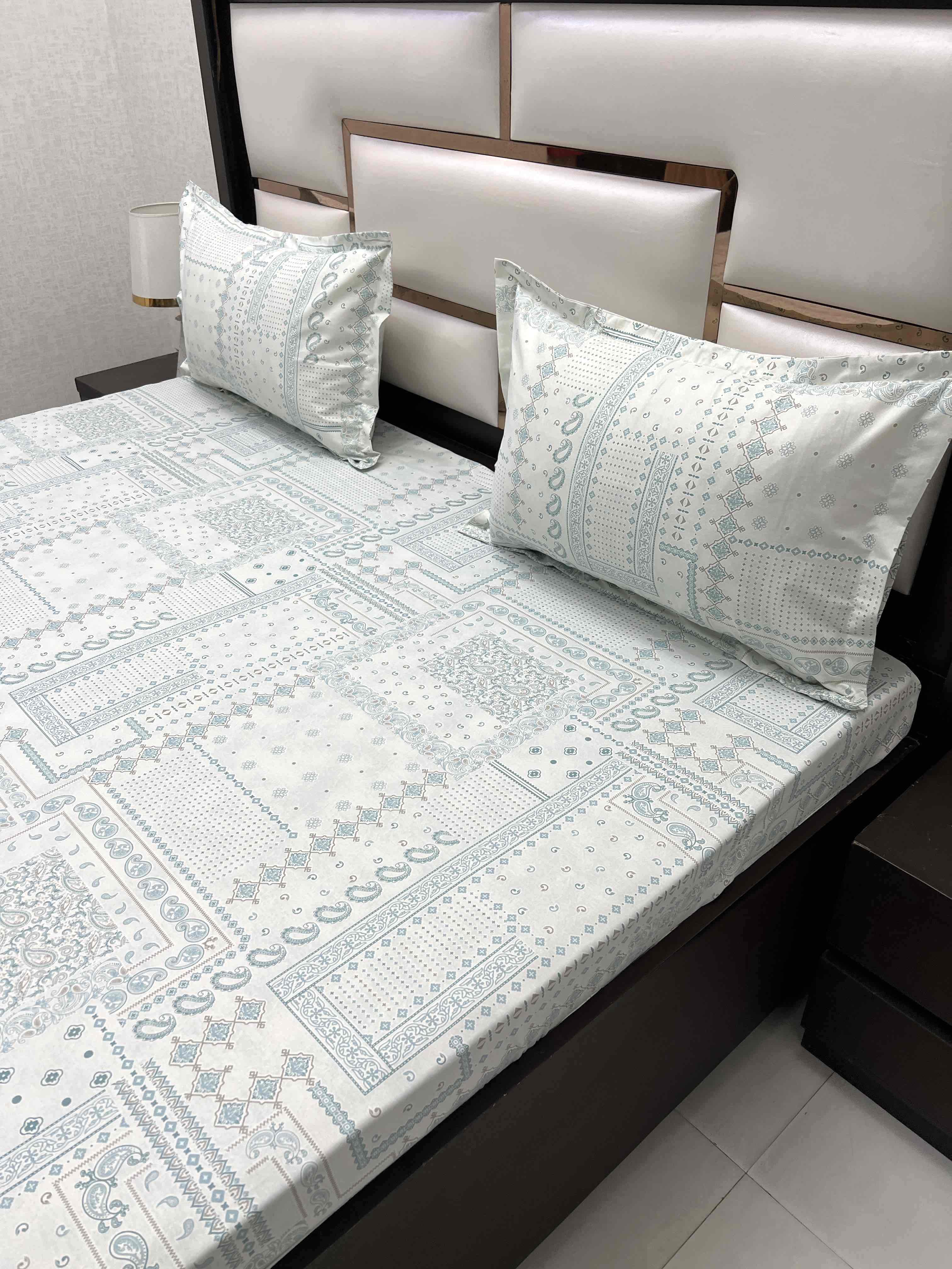 A-4514 - Pure Cotton 250 TC Queen Size Double Bedsheet (228X254) with Two Pillow Covers (43X68)