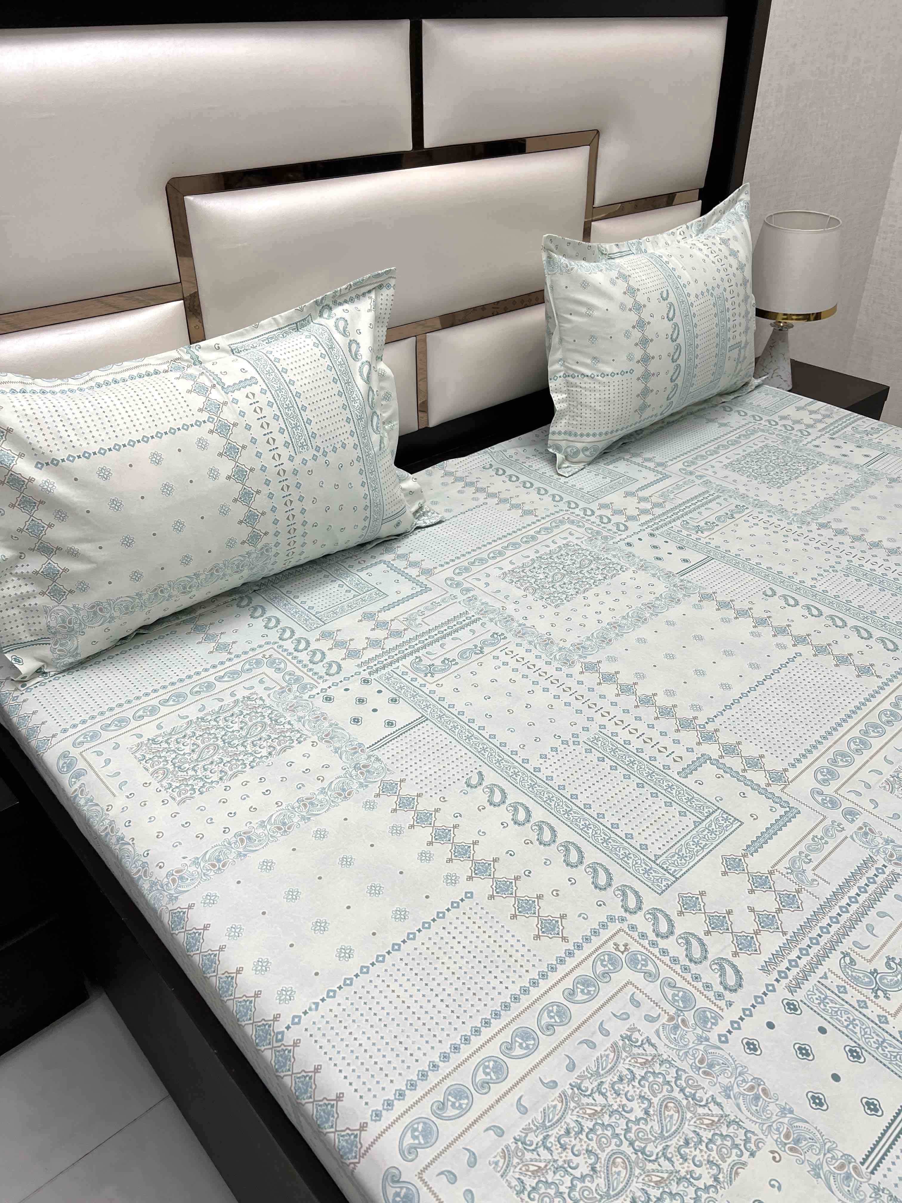 A-4514 - Pure Cotton 250 TC Queen Size Double Bedsheet (228X254) with Two Pillow Covers (43X68)