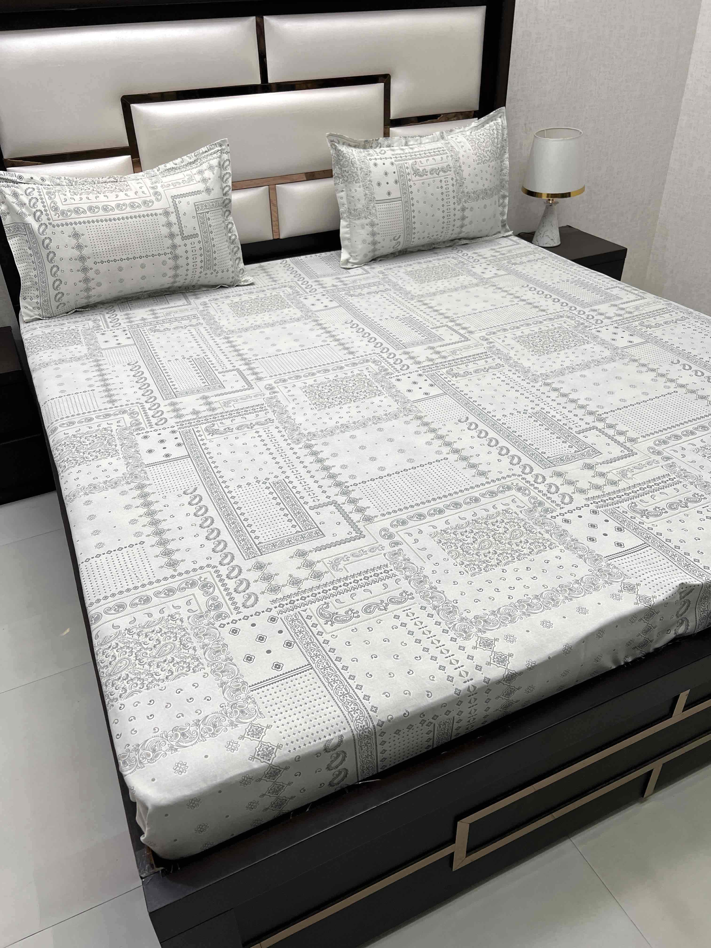 A-4515 - Pure Cotton 250 TC Queen Size Double Bedsheet (228X254) with Two Pillow Covers (43X68)