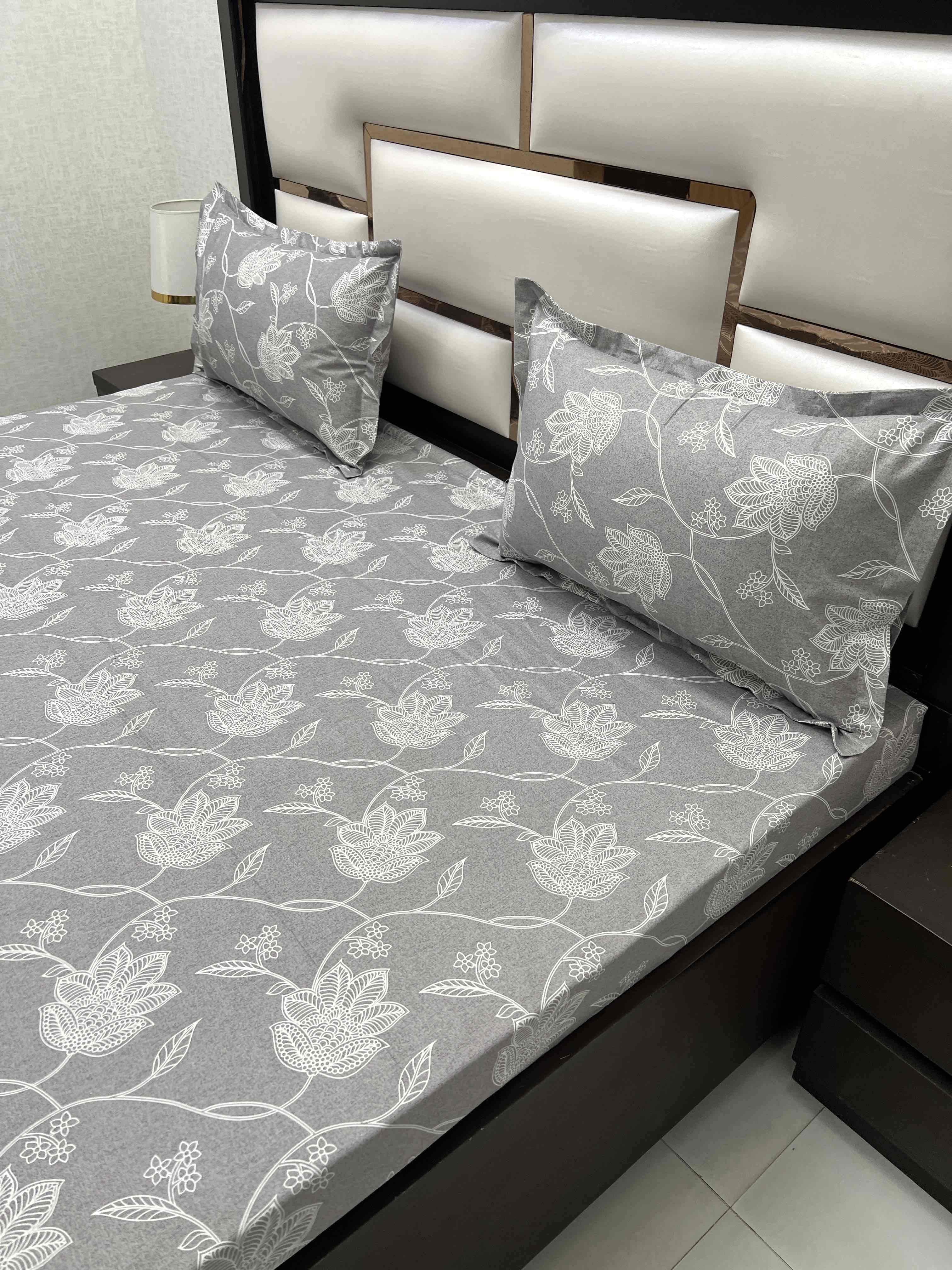 A-4516 - Pure Cotton 250 TC Queen Size Double Bedsheet (228X254) with Two Pillow Covers (43X68)