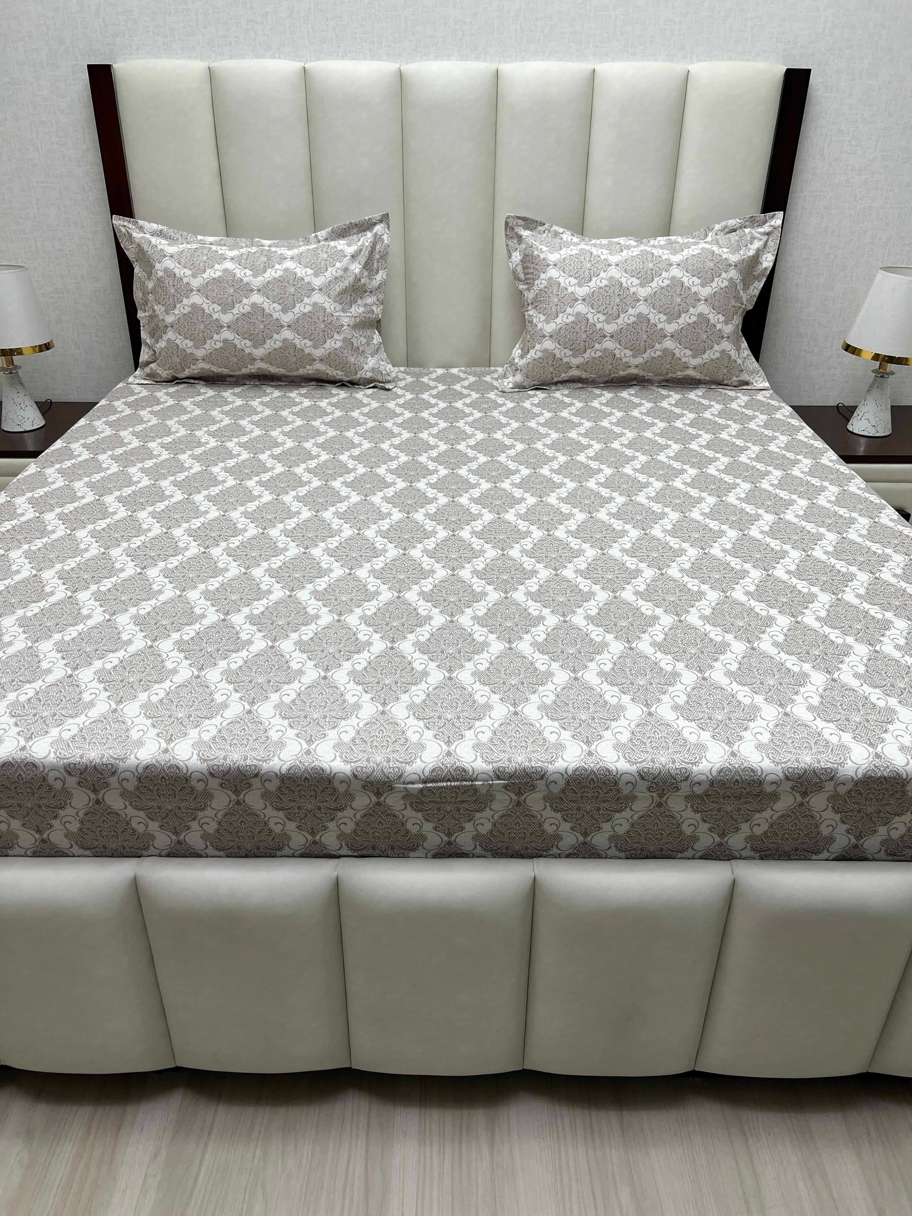 A-4519 - Pure Cotton 250 TC Queen Size Double Bedsheet (228X254) with Two Pillow Covers (43X68)
