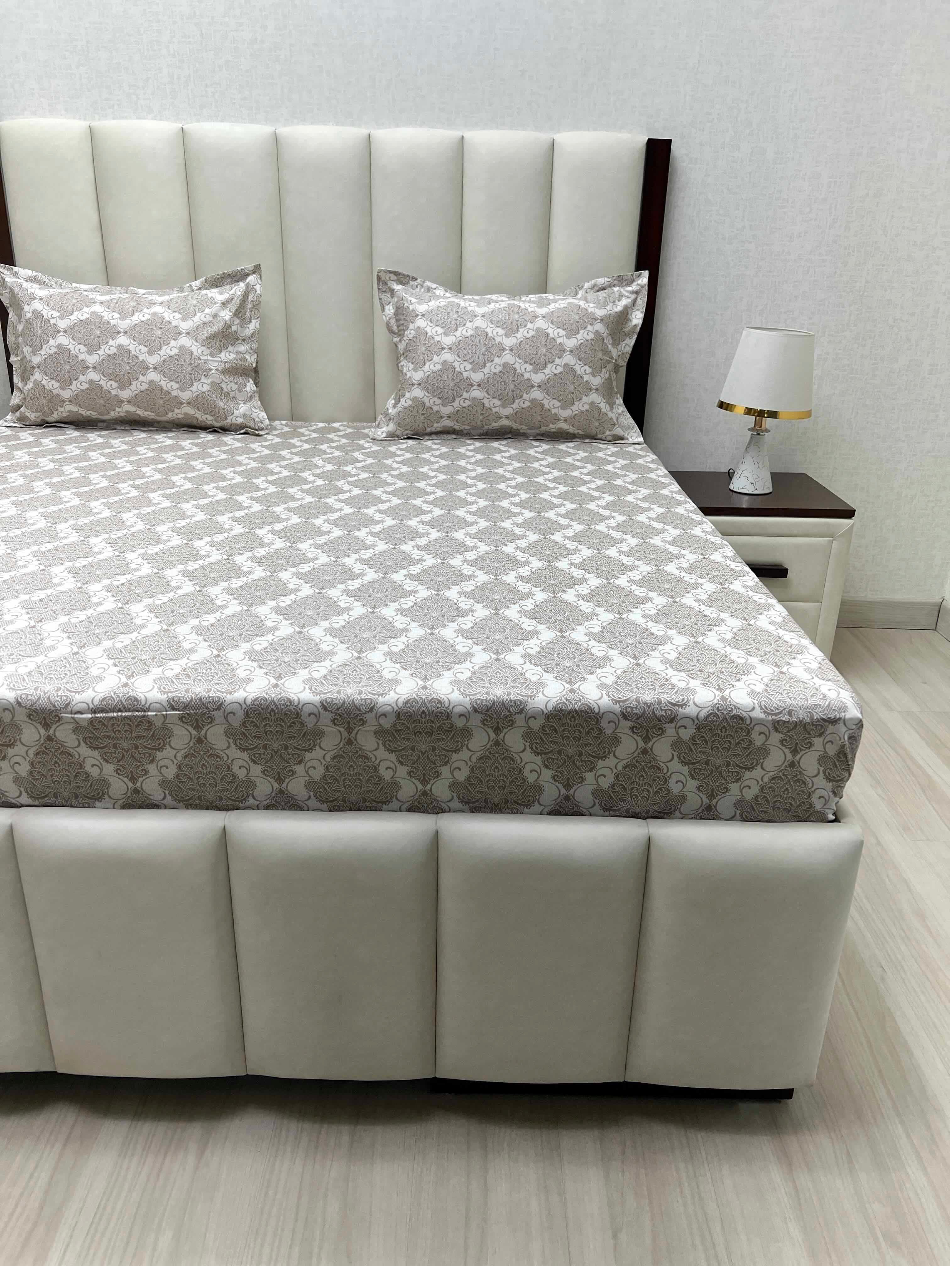 A-4519 - Pure Cotton 250 TC Queen Size Double Bedsheet (228X254) with Two Pillow Covers (43X68)
