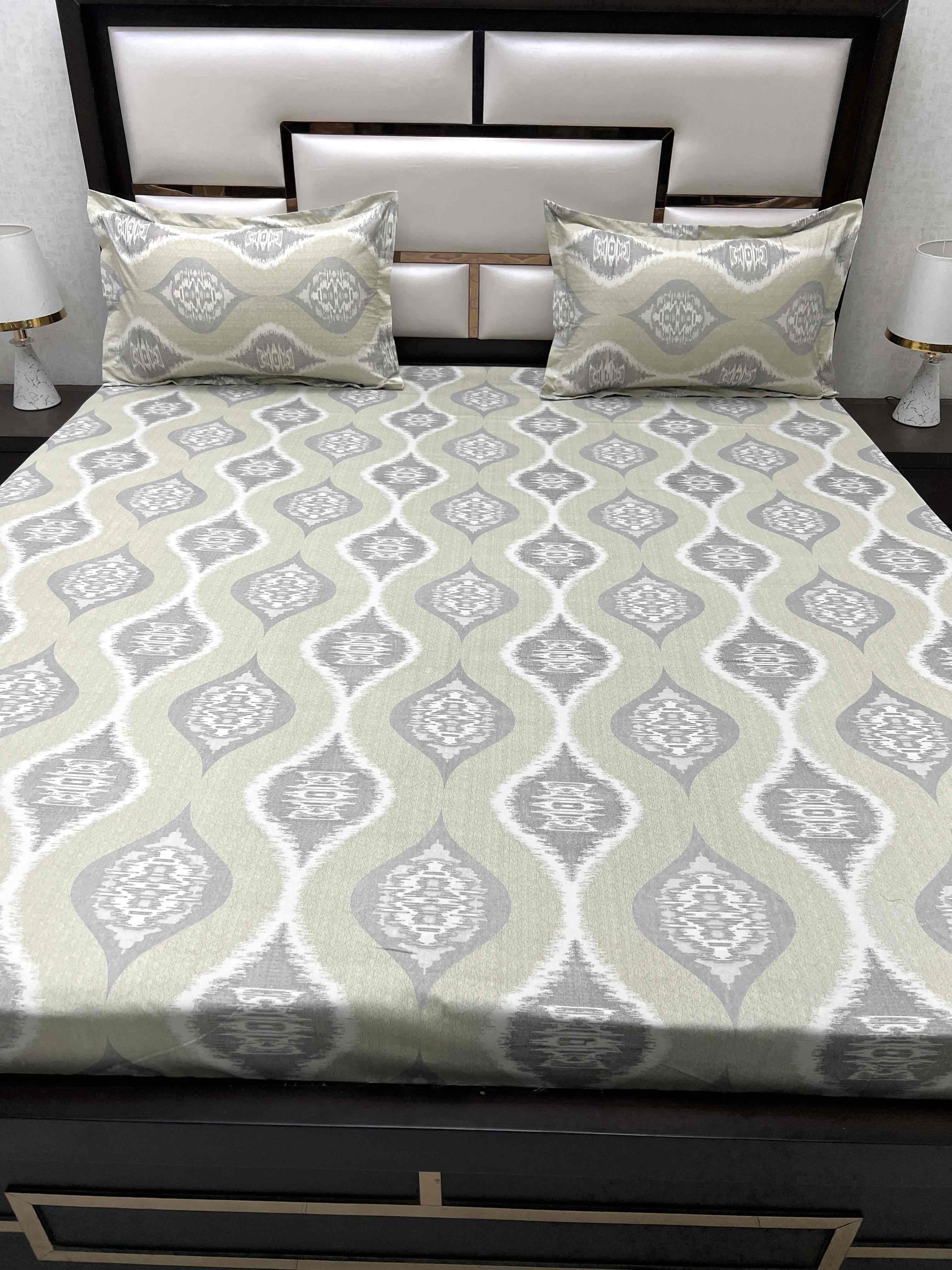 A-4521 - Pure Cotton 250 TC Queen Size Double Bedsheet (228X254) with Two Pillow Covers (43X68)