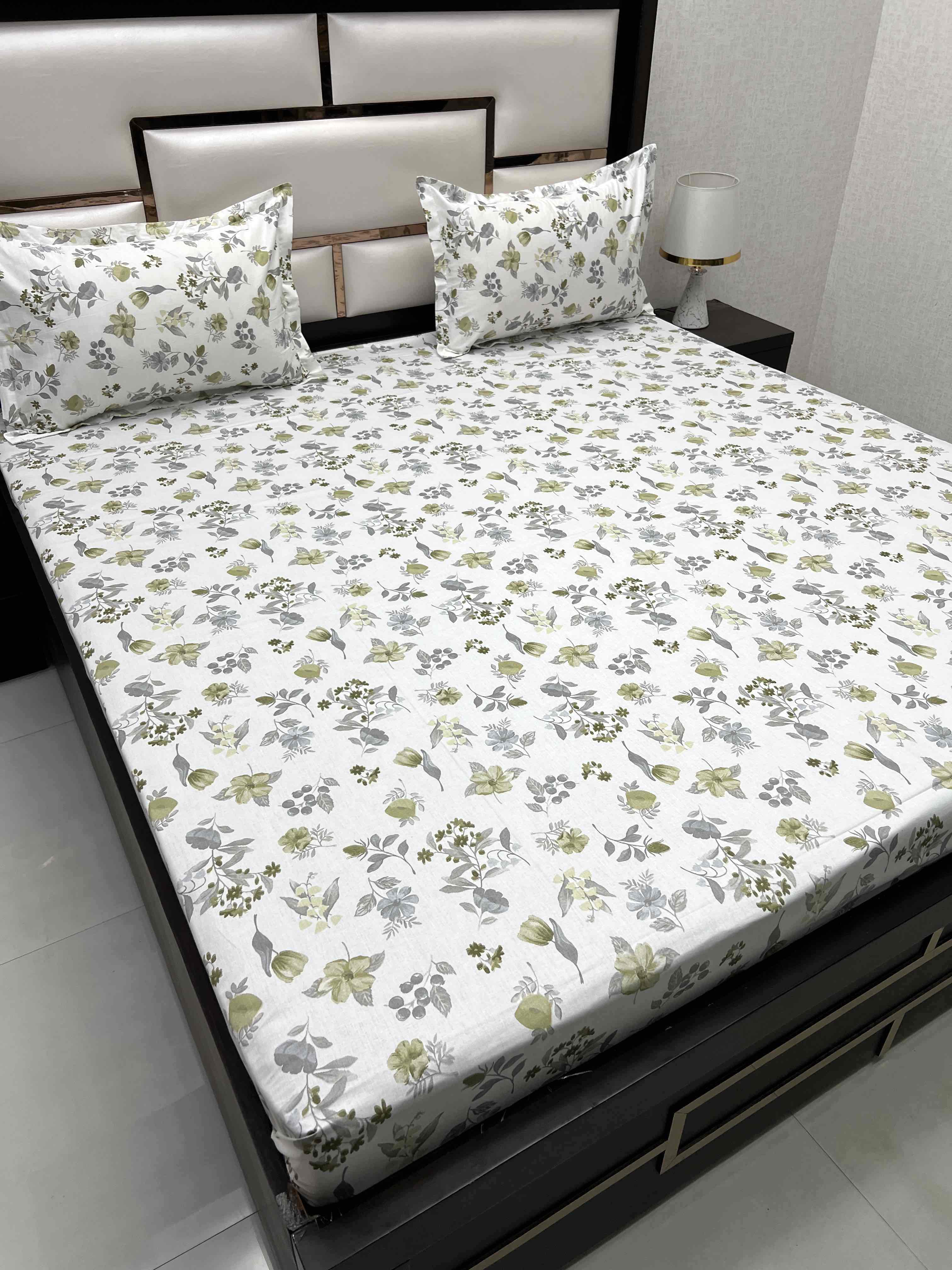 A-4522 - Pure Cotton 250 TC Queen Size Double Bedsheet (228X254) with Two Pillow Covers (43X68)