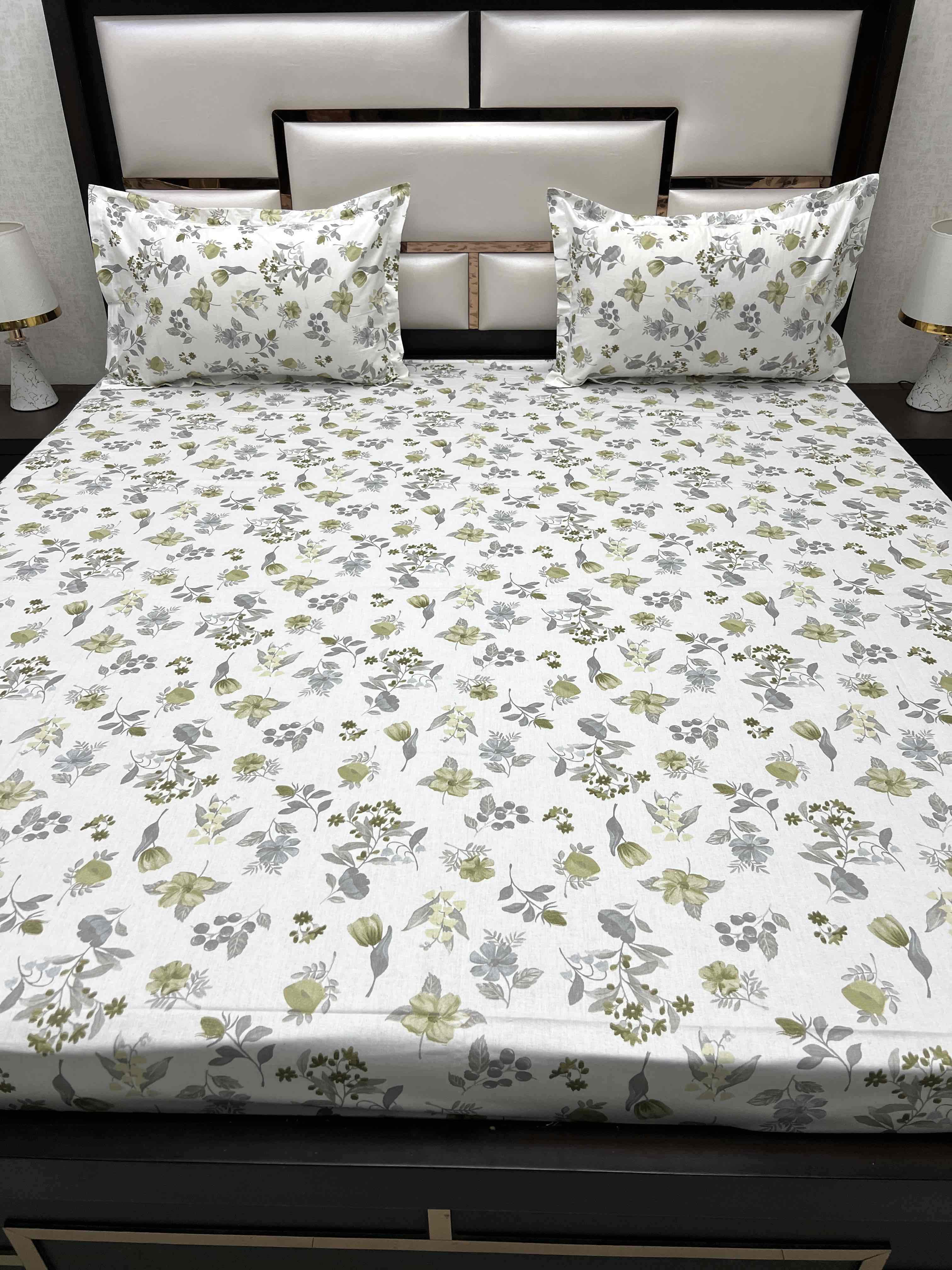 A-4522 - Pure Cotton 250 TC Queen Size Double Bedsheet (228X254) with Two Pillow Covers (43X68)