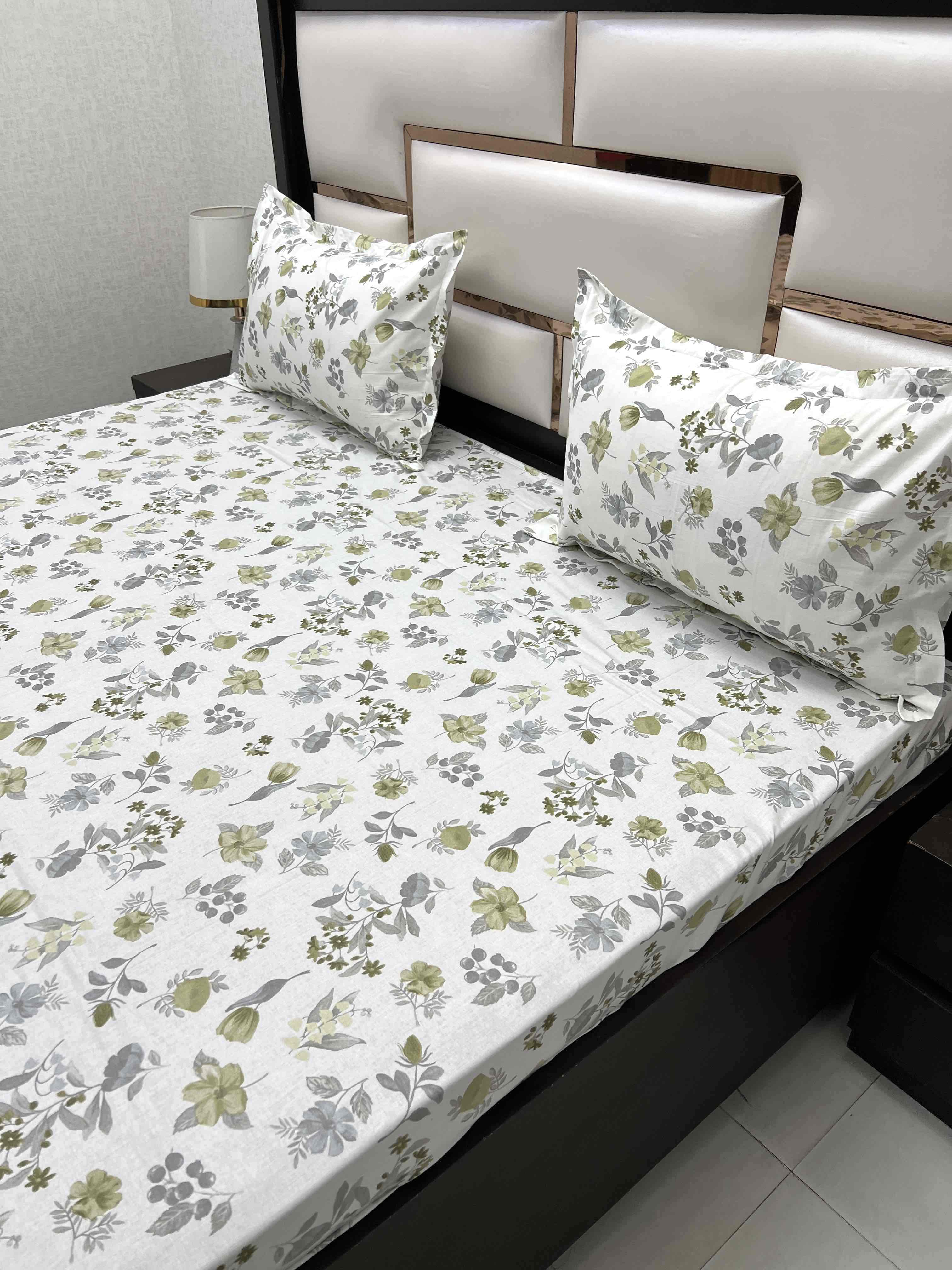 A-4522 - Pure Cotton 250 TC Queen Size Double Bedsheet (228X254) with Two Pillow Covers (43X68)