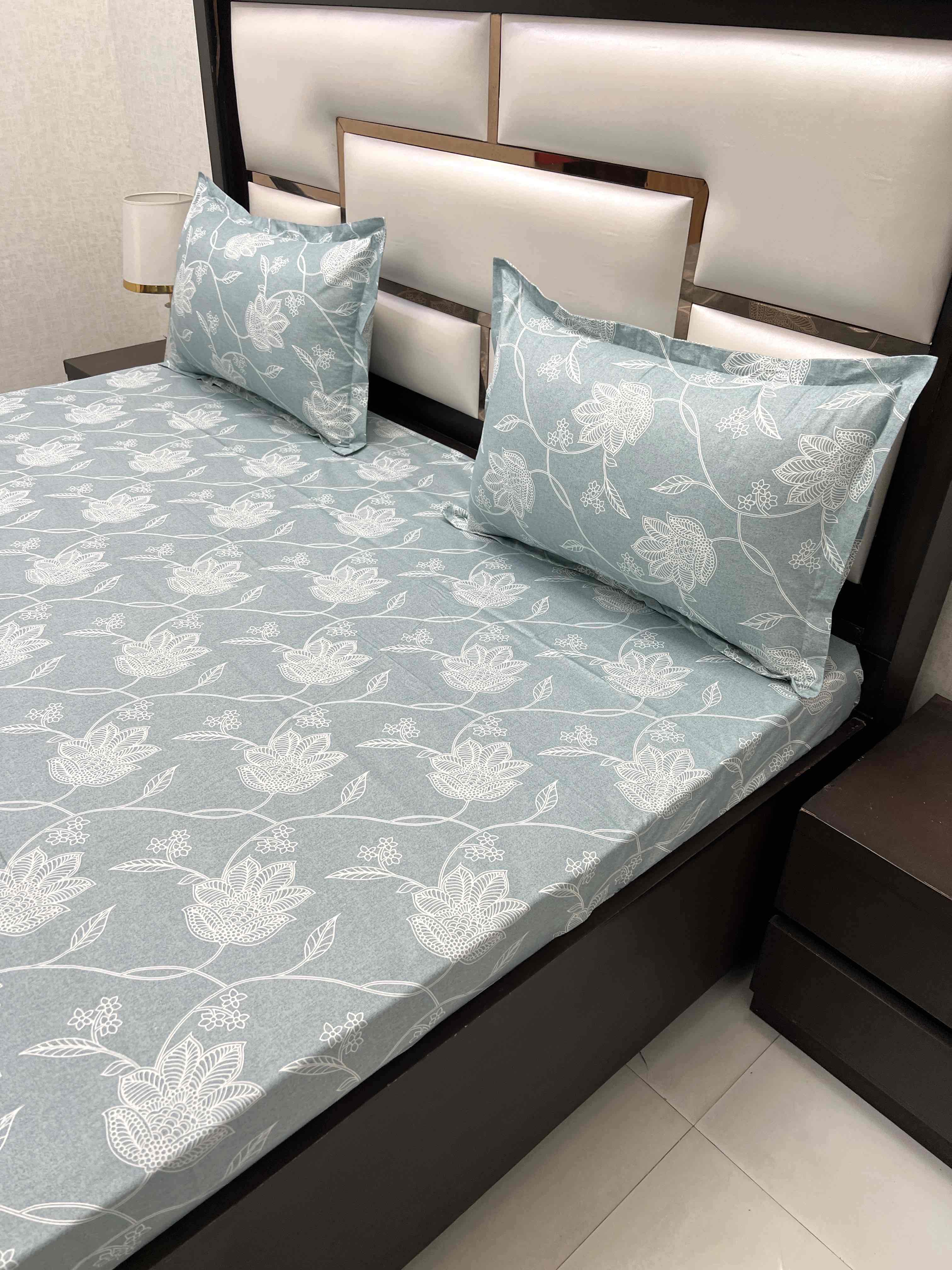 A-4523 - Pure Cotton 250 TC Queen Size Double Bedsheet (228X254) with Two Pillow Covers (43X68)