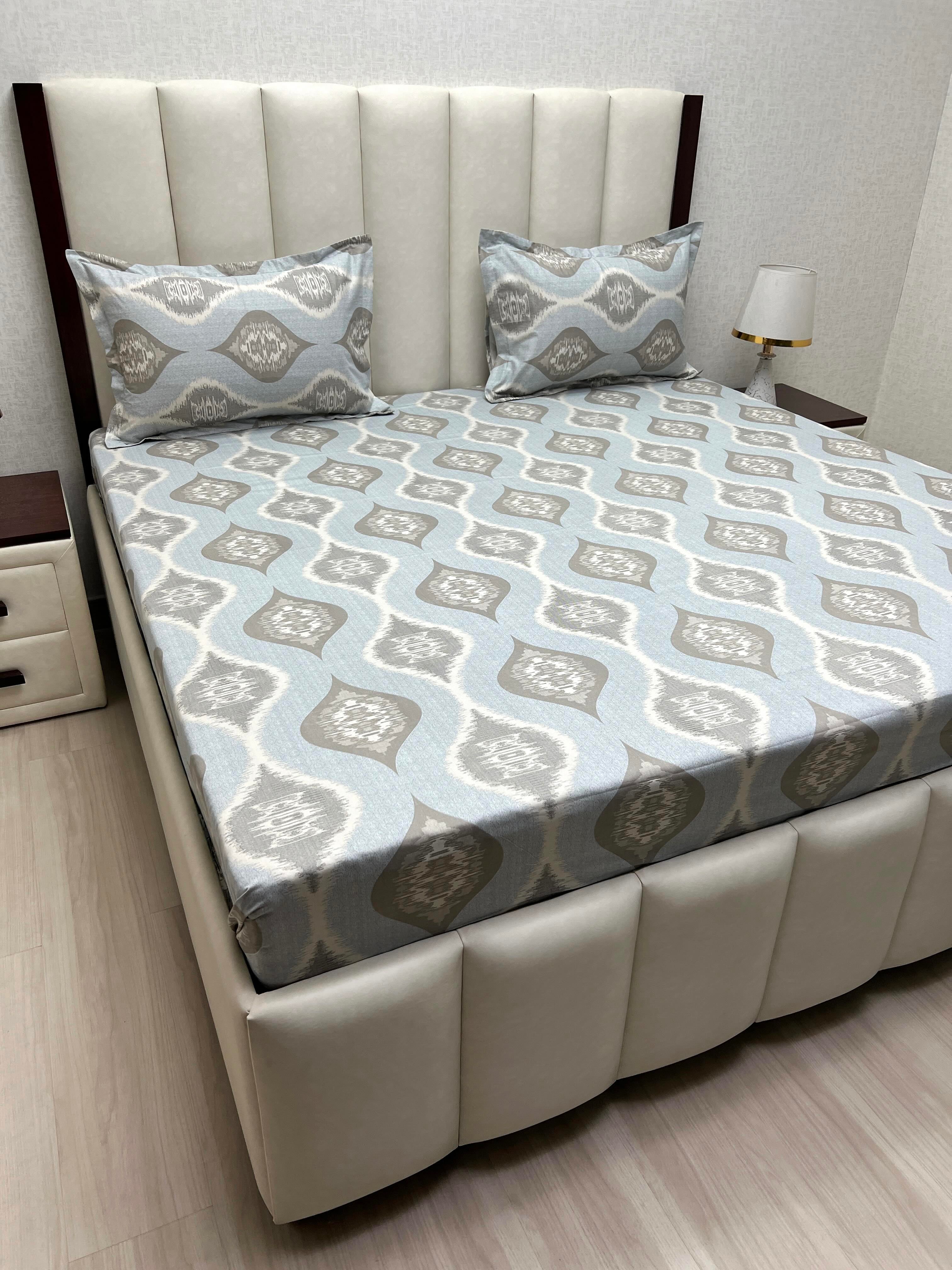 A-4526 - Pure Cotton 250 TC Queen Size Double Bedsheet (228X254) with Two Pillow Covers (43X68)