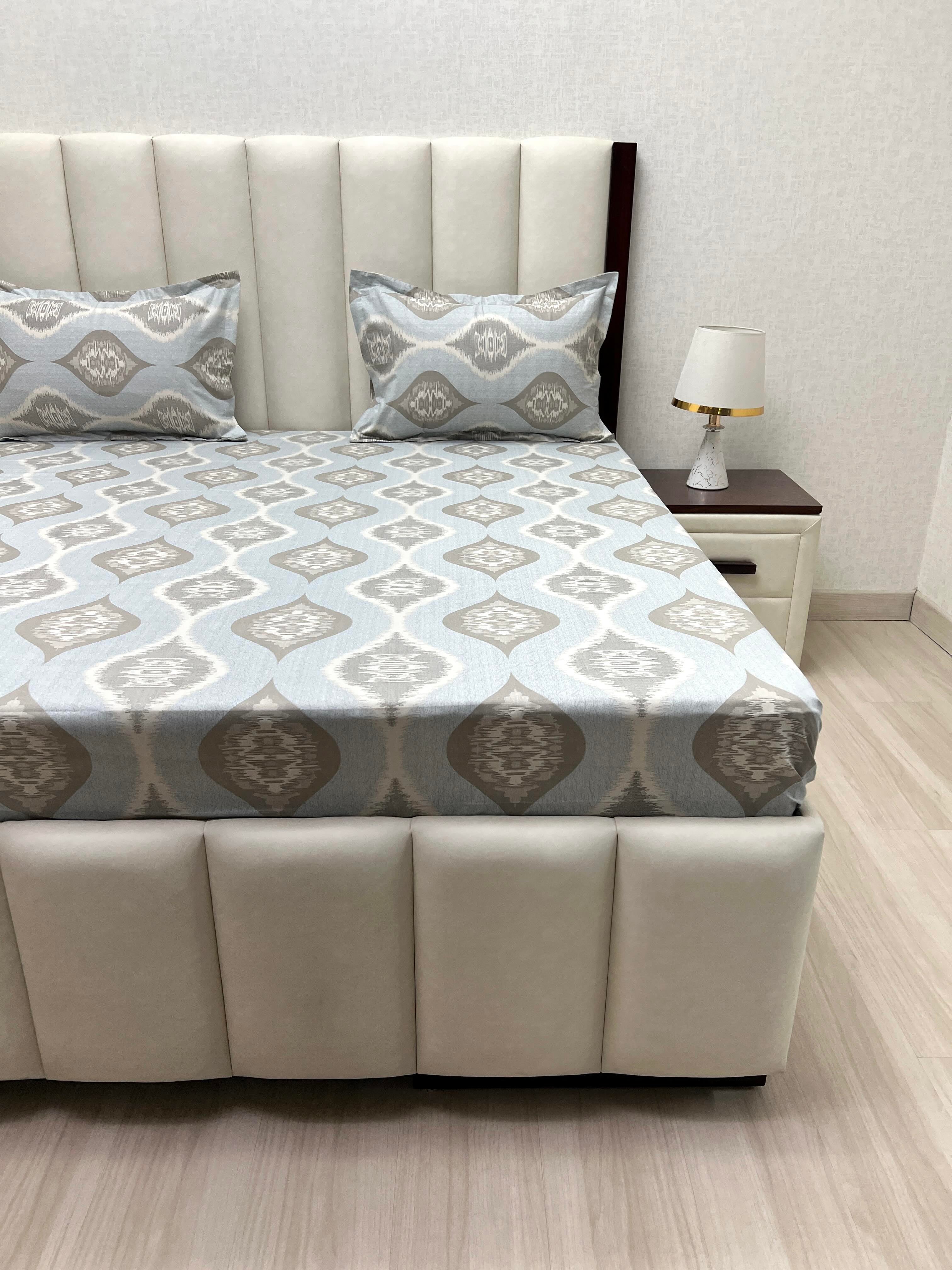 A-4526 - Pure Cotton 250 TC Queen Size Double Bedsheet (228X254) with Two Pillow Covers (43X68)