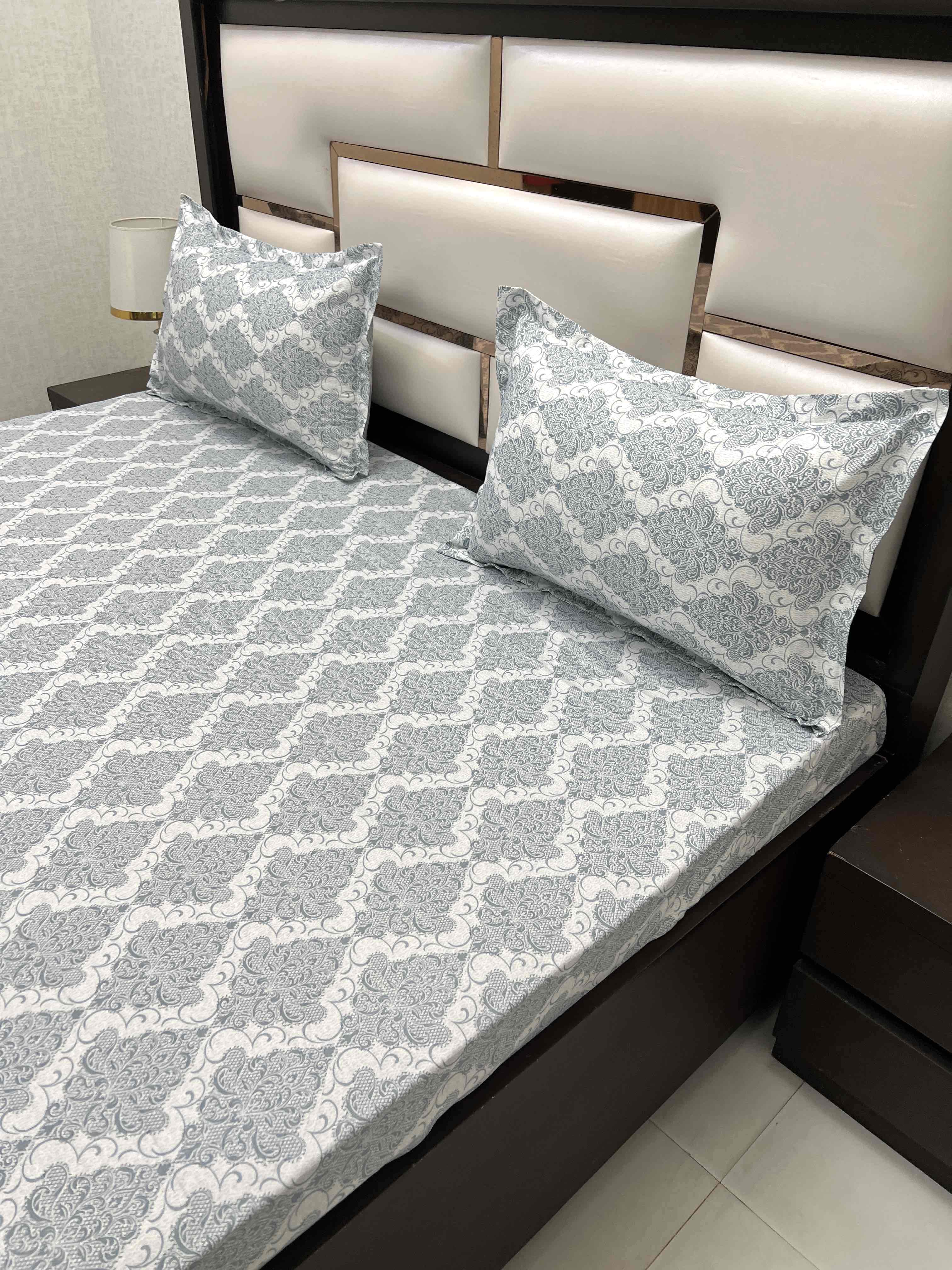 A-4527 - Pure Cotton 250 TC Queen Size Double Bedsheet (228X254) with Two Pillow Covers (43X68)