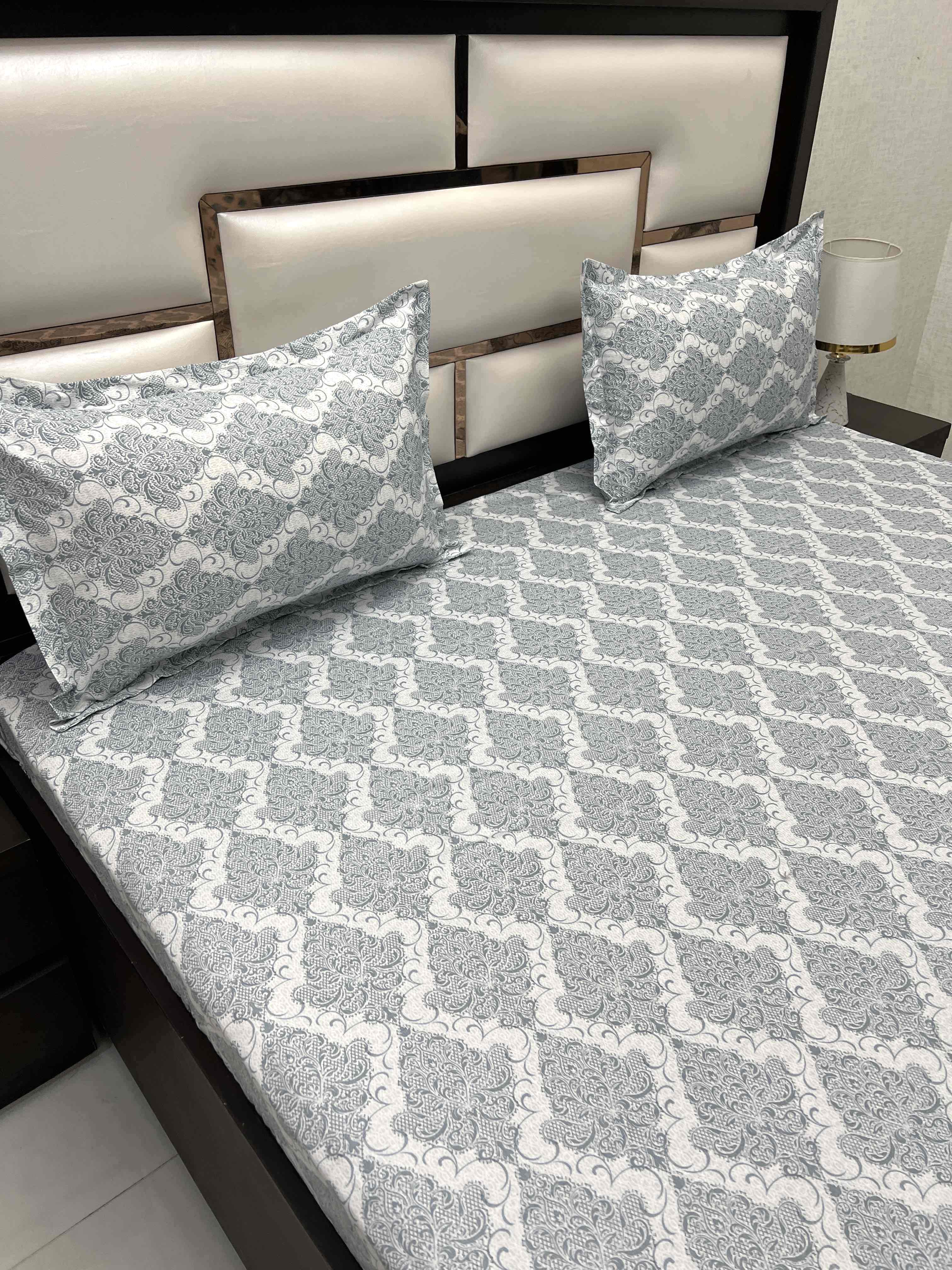 A-4527 - Pure Cotton 250 TC Queen Size Double Bedsheet (228X254) with Two Pillow Covers (43X68)