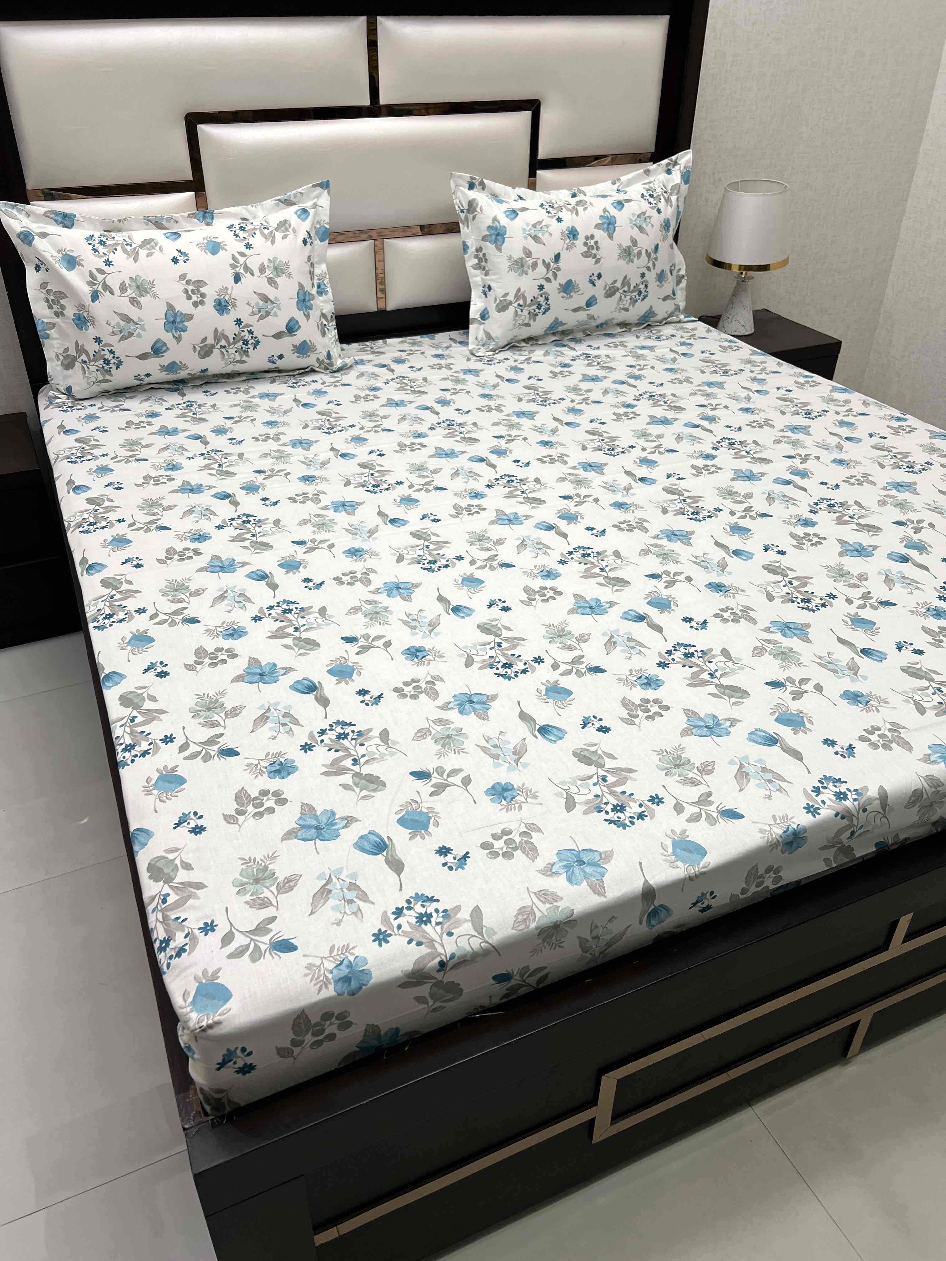 A-4528 - Pure Cotton 250 TC Queen Size Double Bedsheet (228X254) with Two Pillow Covers (43X68)