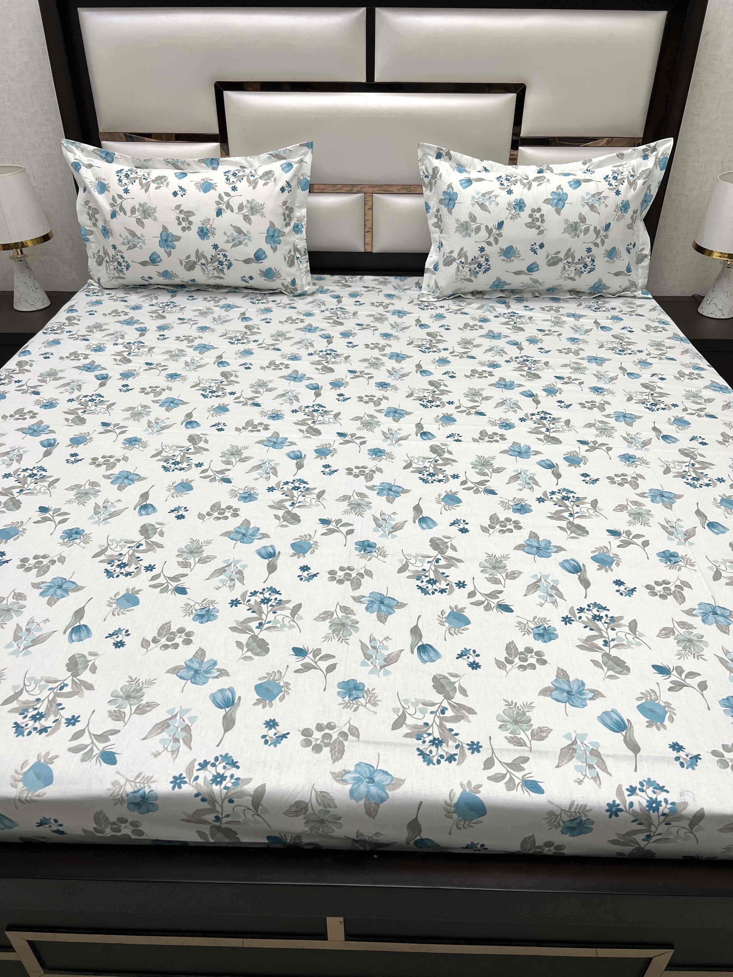 A-4528 - Pure Cotton 250 TC Queen Size Double Bedsheet (228X254) with Two Pillow Covers (43X68)