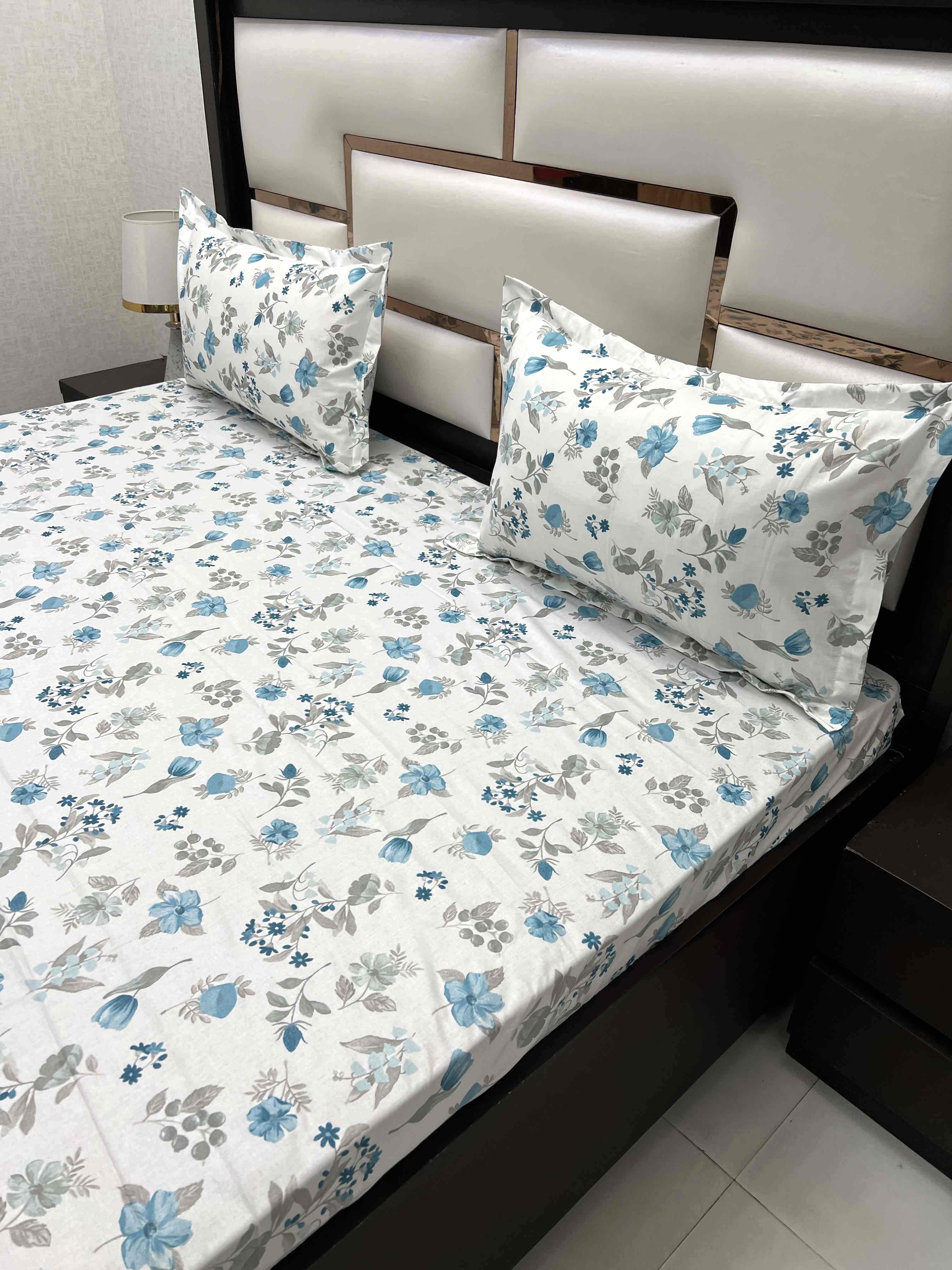 A-4528 - Pure Cotton 250 TC Queen Size Double Bedsheet (228X254) with Two Pillow Covers (43X68)