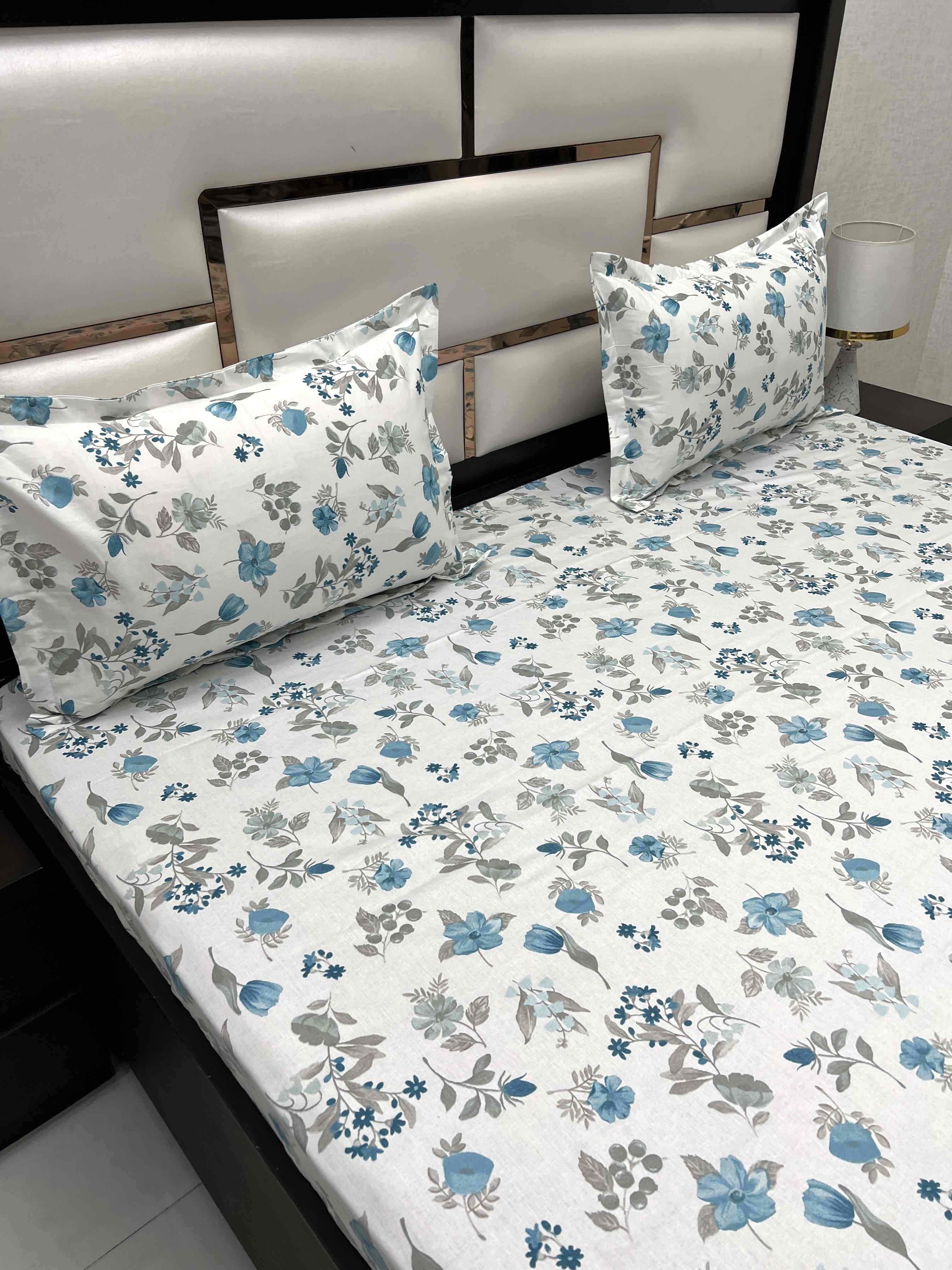 A-4528 - Pure Cotton 250 TC Queen Size Double Bedsheet (228X254) with Two Pillow Covers (43X68)