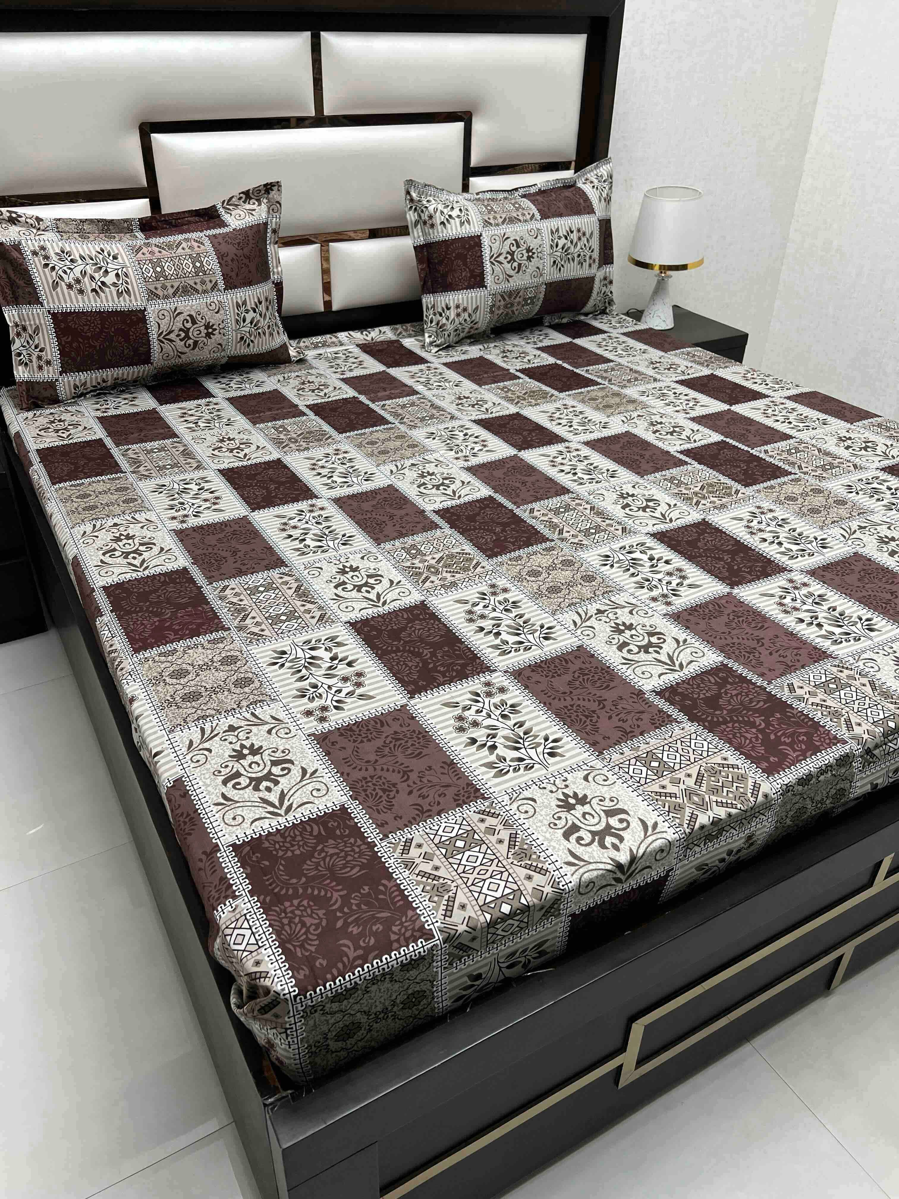 A-4529 - Pure Cotton 180 TC King Size Double Bedsheet (274X274) with Two Pillow Covers (50X76)