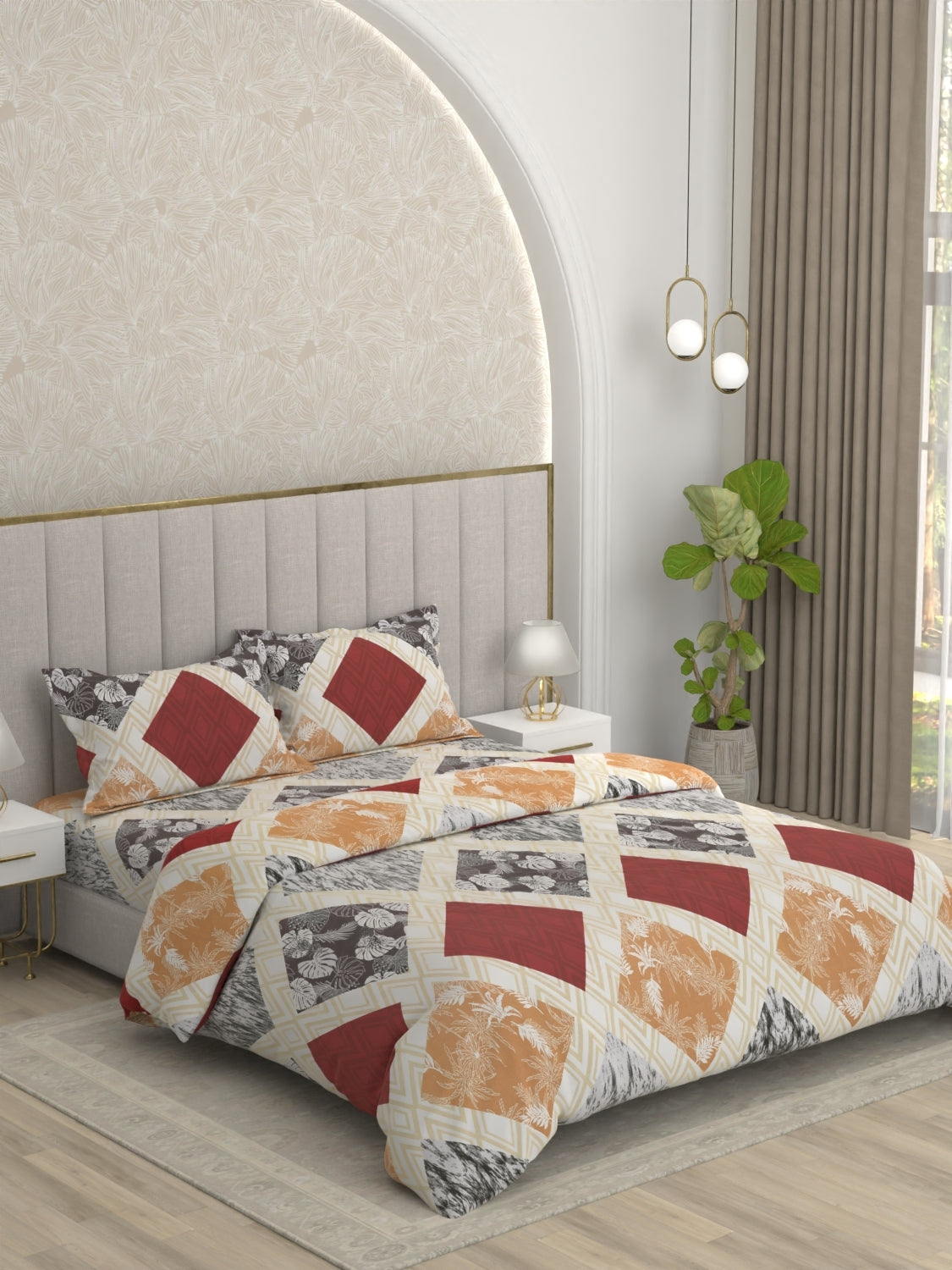 A-4533 - Microfiber 130 GSM King Size Reversible Double Bed Comforter (221X246) with Microfiber 130 GSM Queen Size Bedsheet (228X254) for Double Bed with 2 Pillow Covers (43X68)