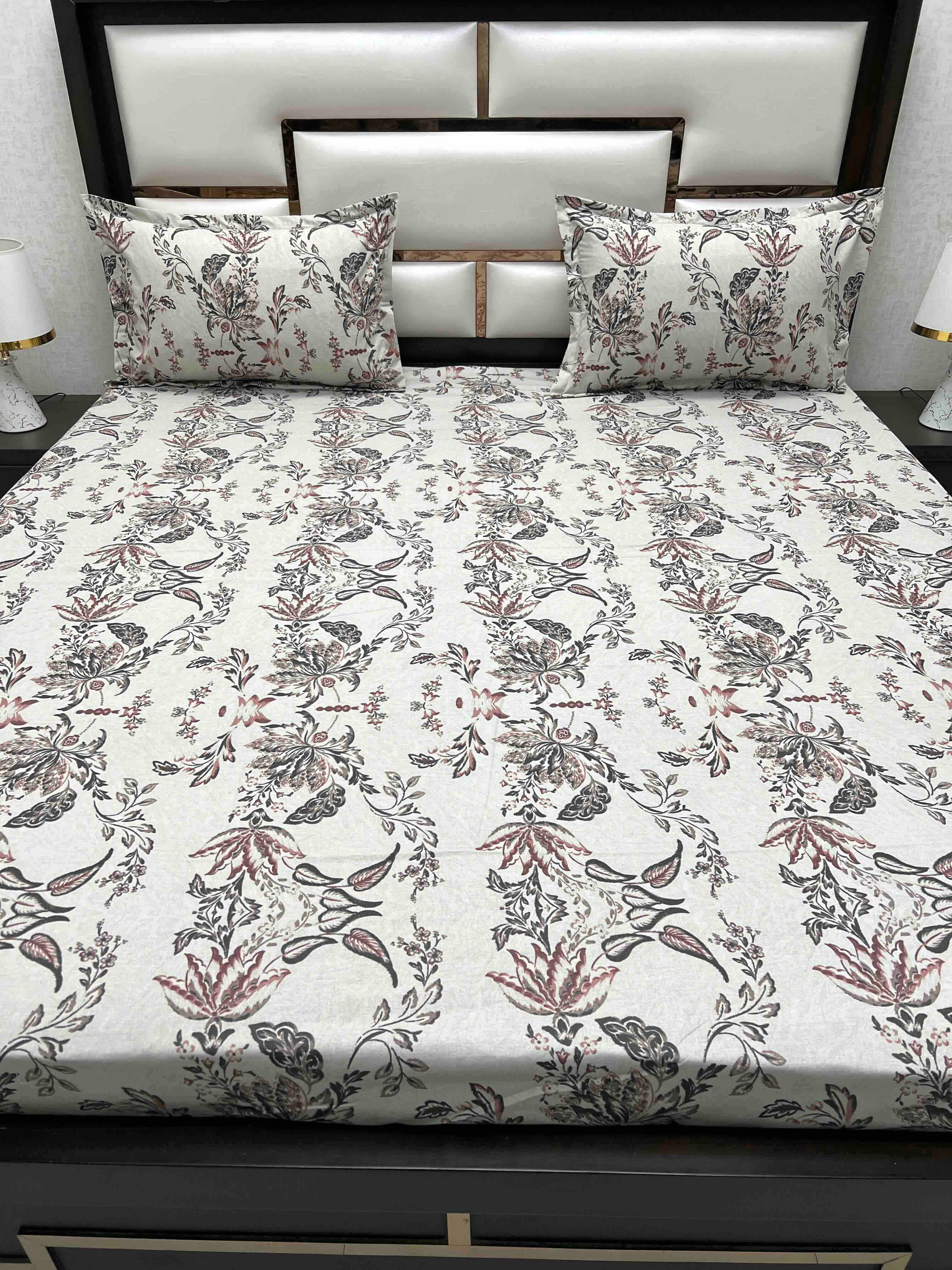 A-4535 Pure Cotton 180 TC King Size Double Bedsheet (274X274) with Two Pillow Covers (50X76)