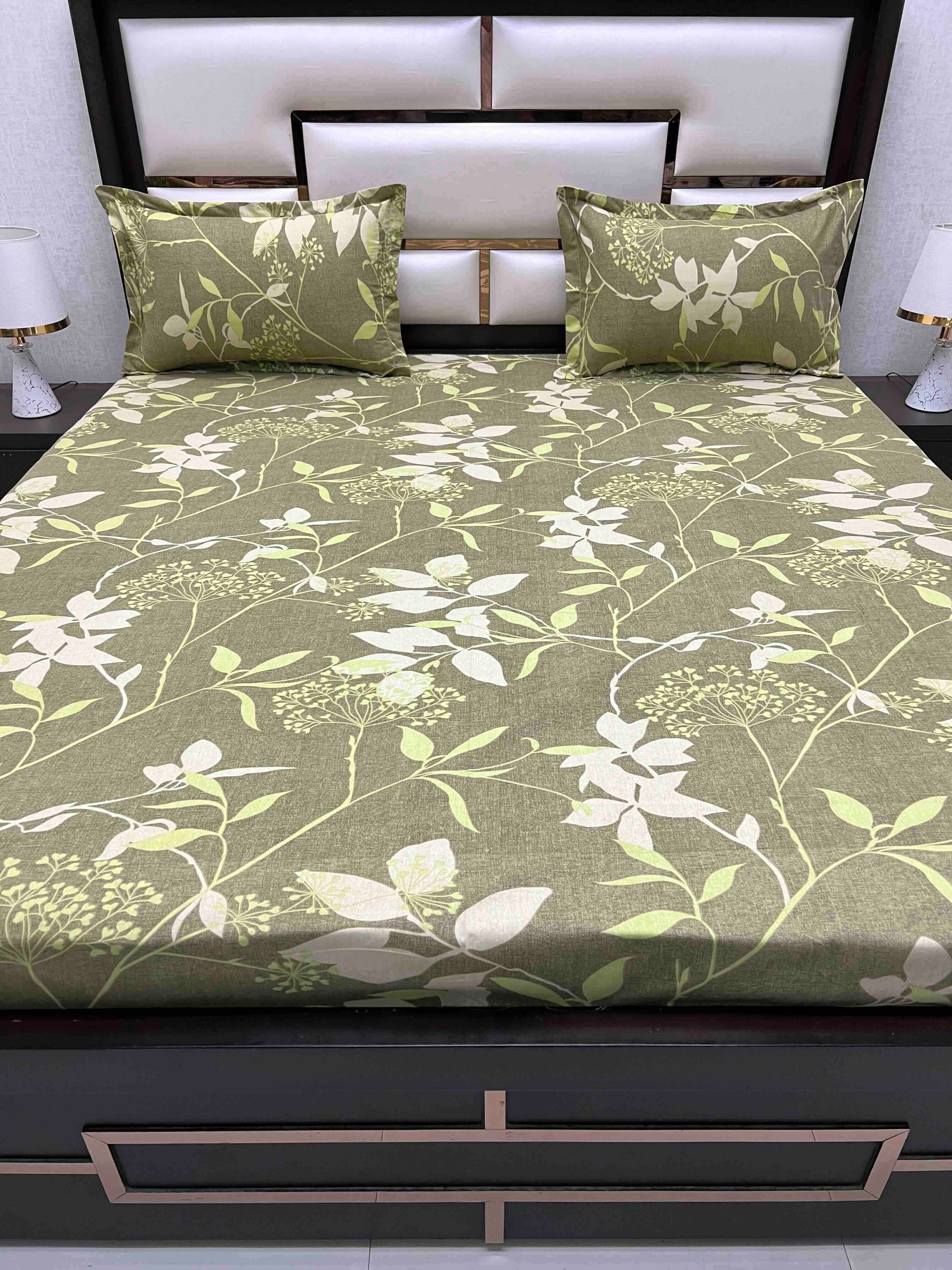 A-4536 Pure Cotton 180 TC King Size Double Bedsheet (274X274) with Two Pillow Covers (50X76)