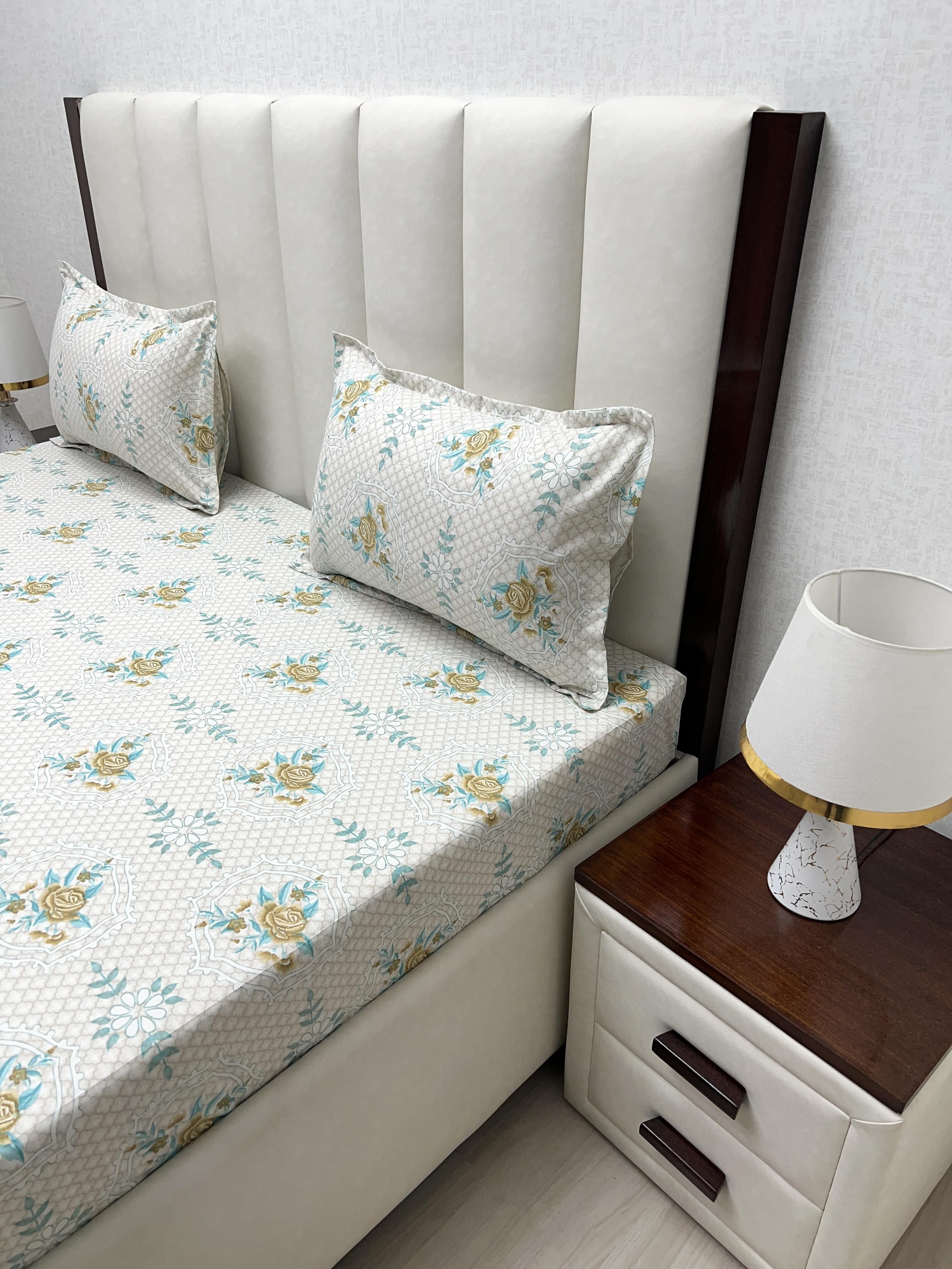 A-4541 Pure Cotton 180 TC King Size Double Bedsheet (274X274) with Two Pillow Covers (50X76)