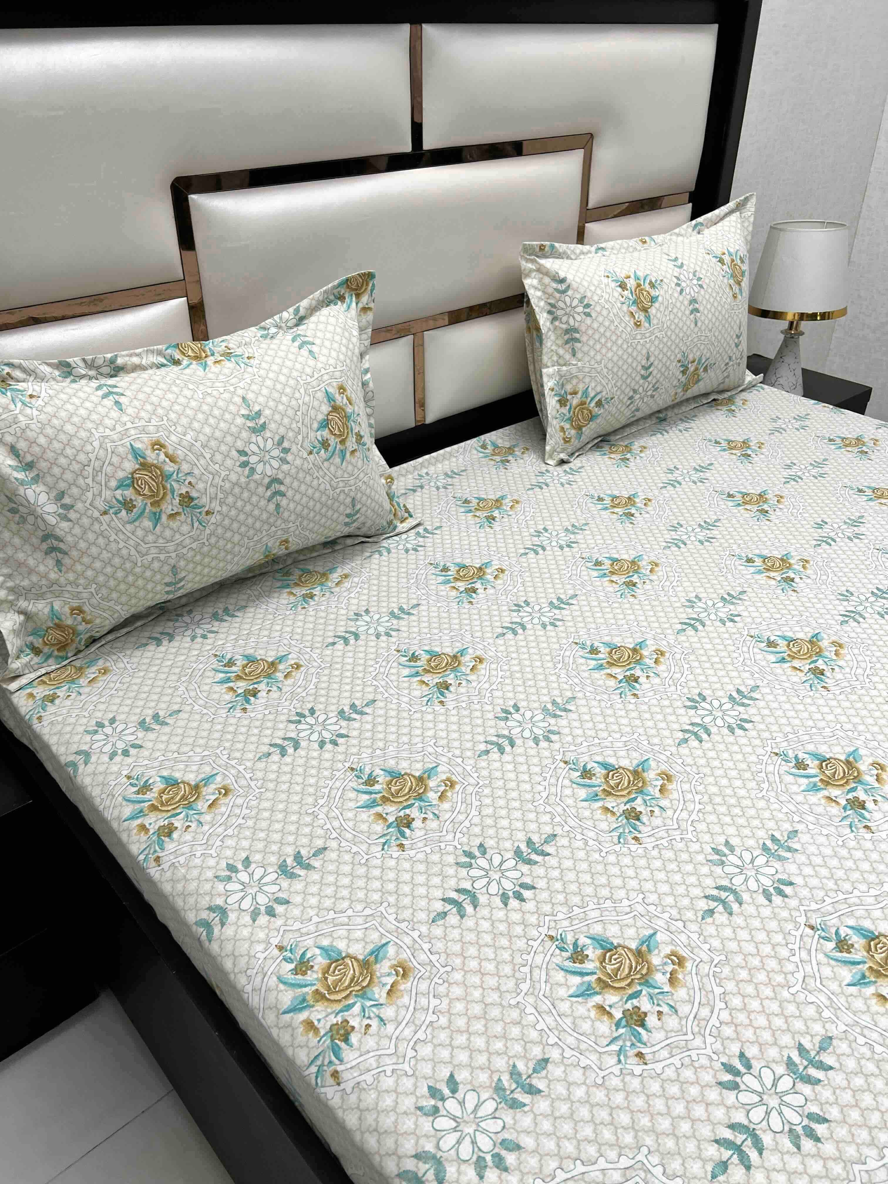 A-4541 Pure Cotton 180 TC King Size Double Bedsheet (274X274) with Two Pillow Covers (50X76)