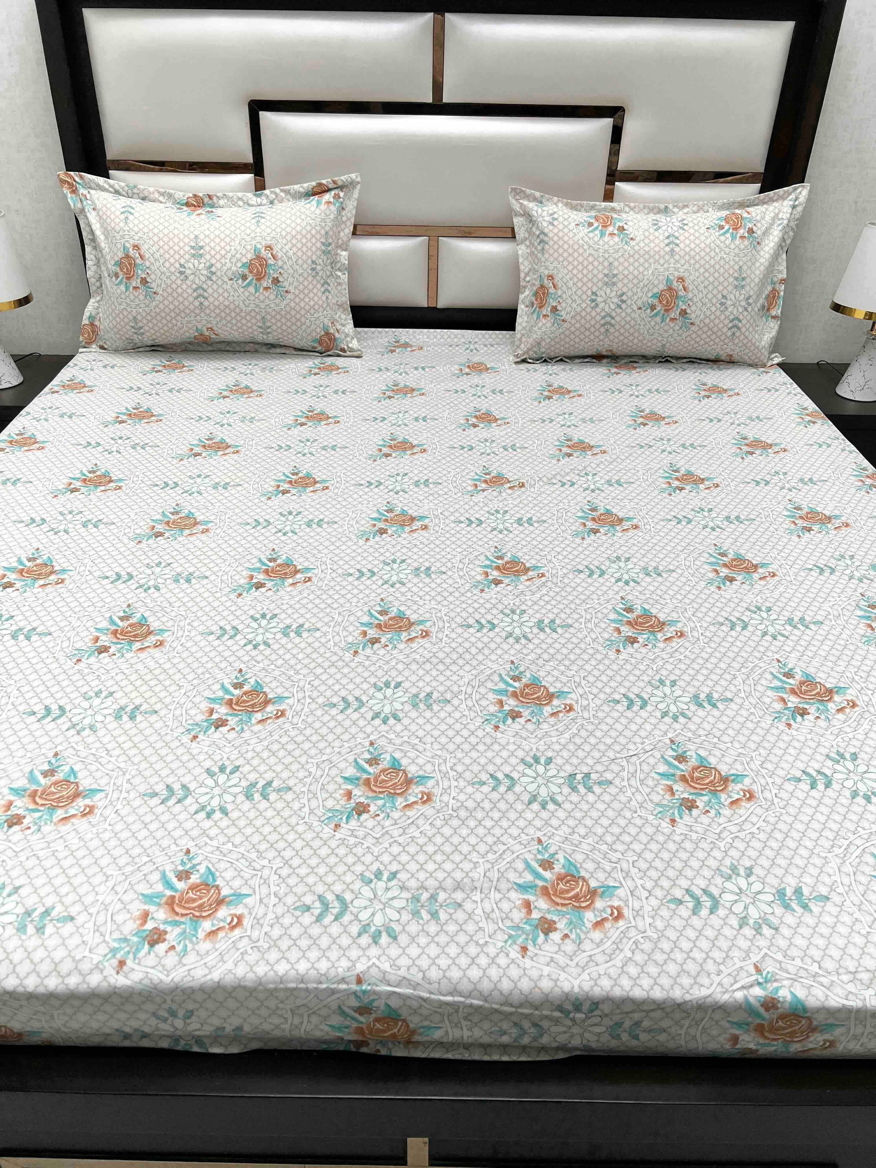 A-4547 Pure Cotton 180 TC King Size Double Bedsheet (274X274) with Two Pillow Covers (50X76)