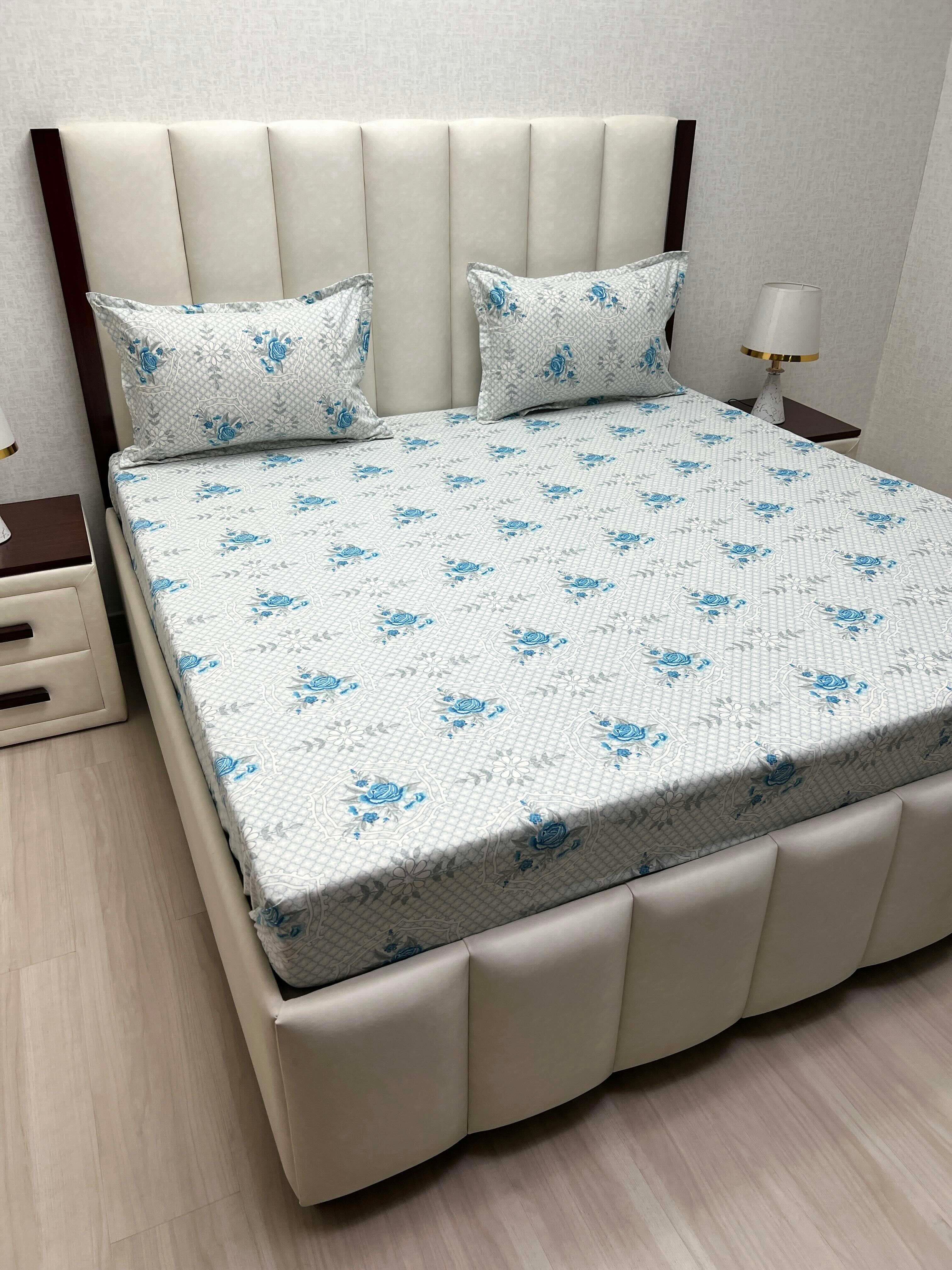 A-4553 Pure Cotton 180 TC King Size Double Bedsheet (274X274) with Two Pillow Covers (50X76)