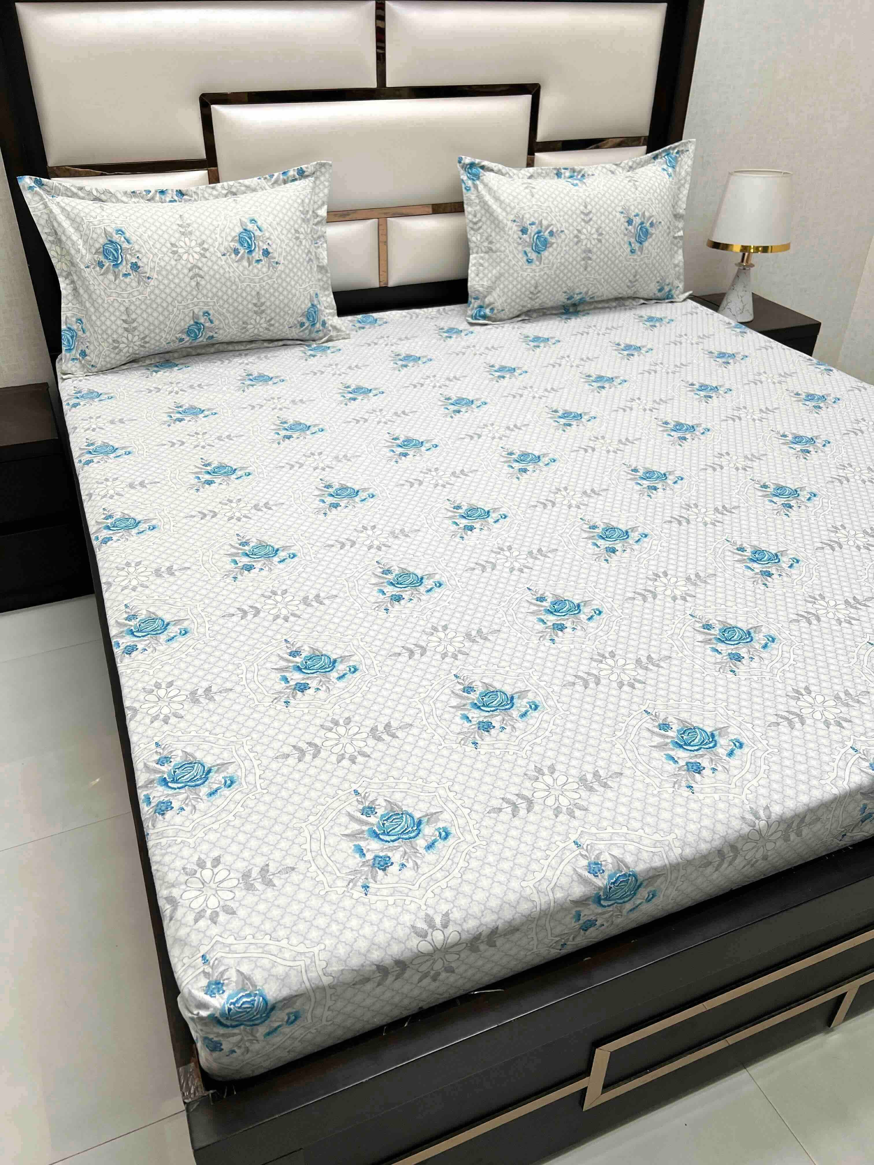 A-4553 Pure Cotton 180 TC King Size Double Bedsheet (274X274) with Two Pillow Covers (50X76)