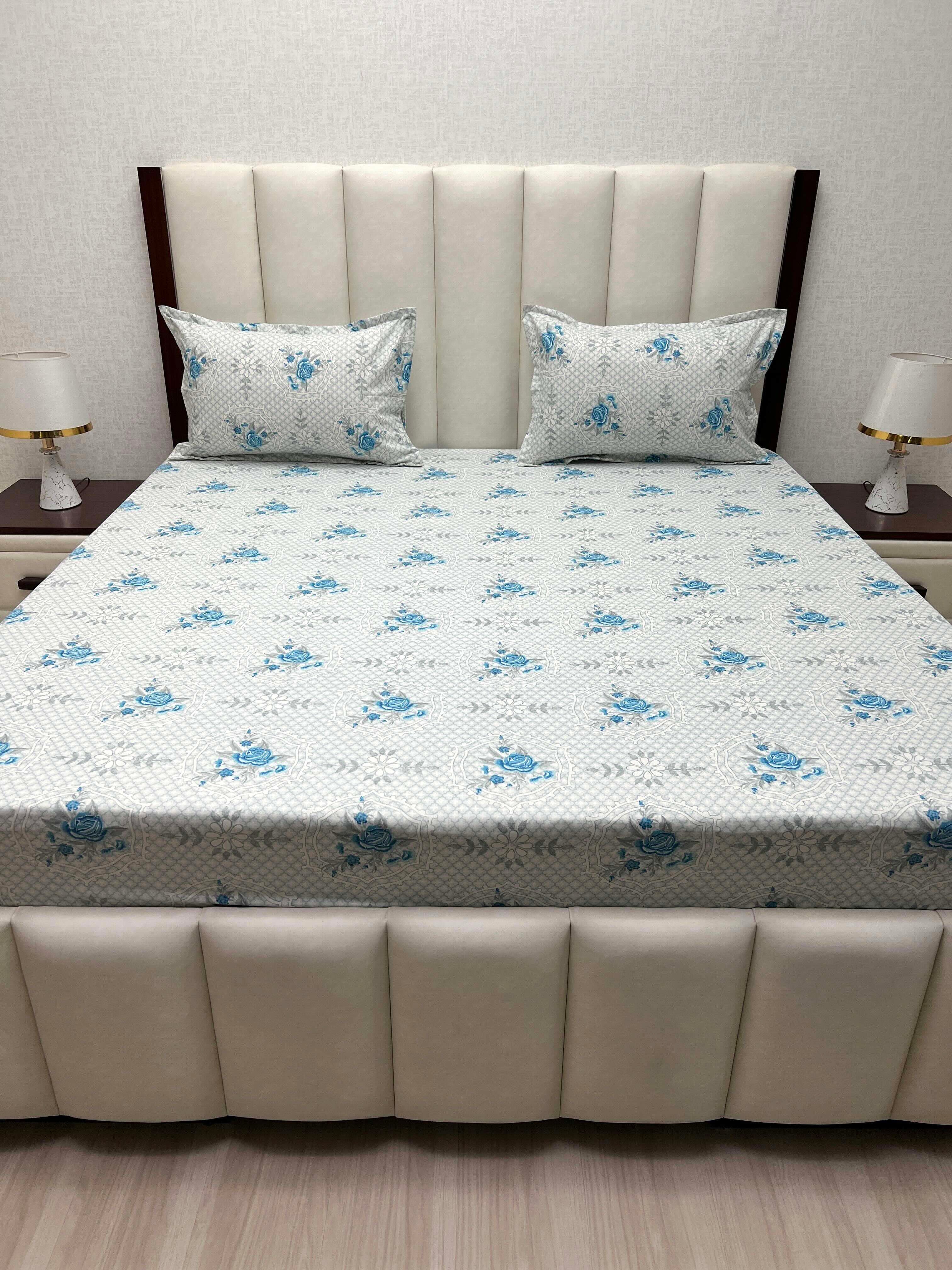 A-4553 Pure Cotton 180 TC King Size Double Bedsheet (274X274) with Two Pillow Covers (50X76)