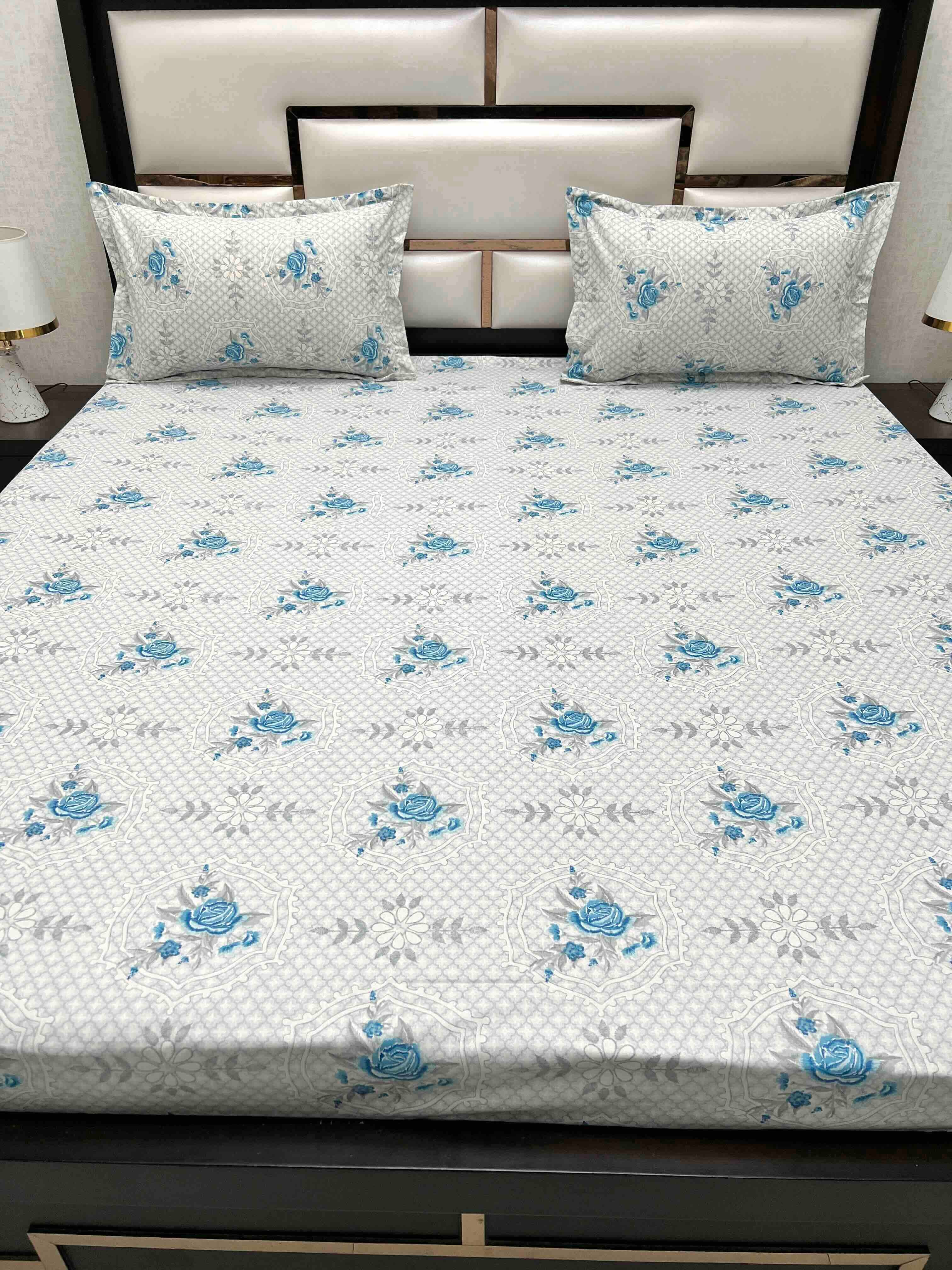 A-4553 Pure Cotton 180 TC King Size Double Bedsheet (274X274) with Two Pillow Covers (50X76)