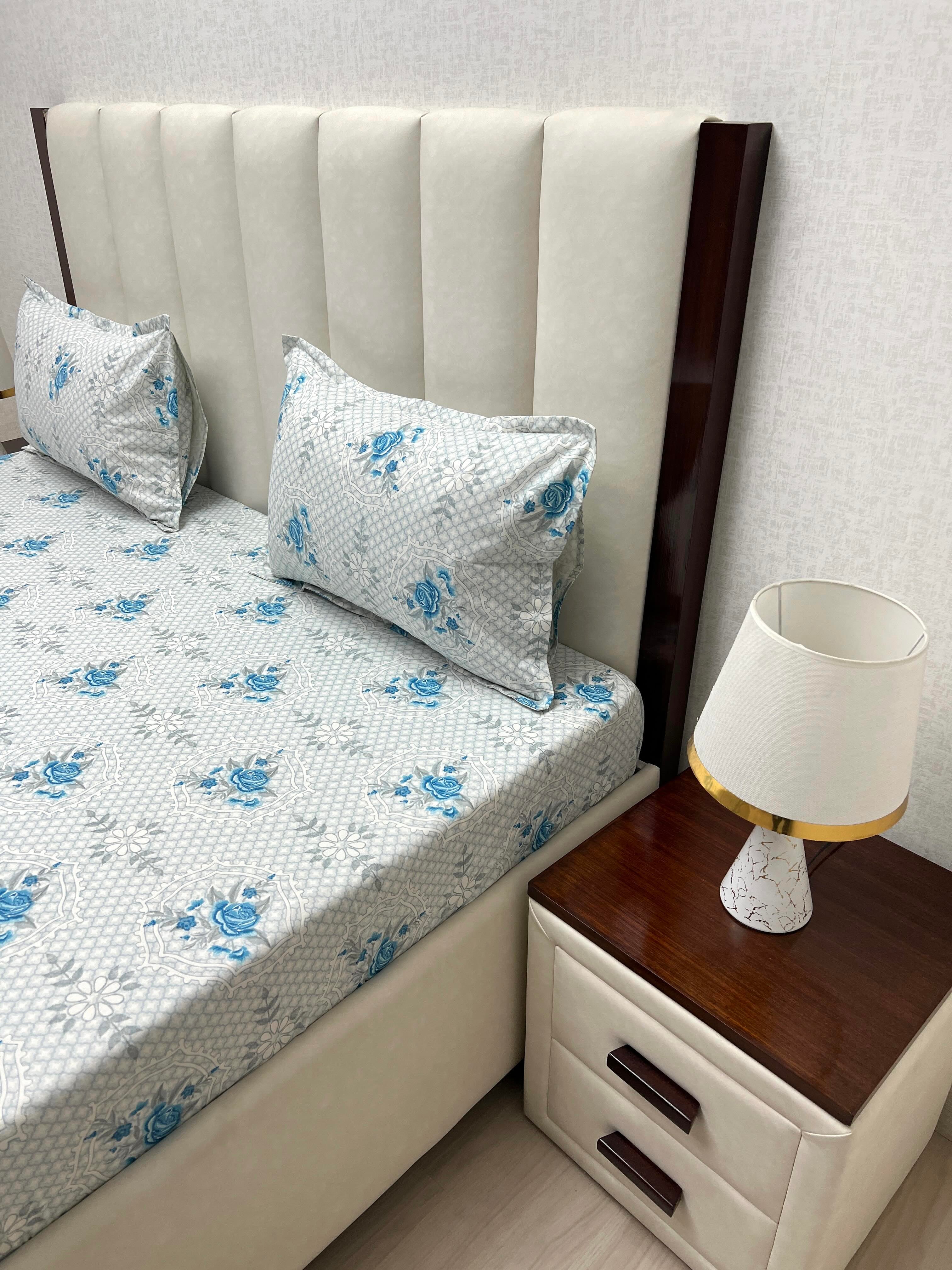 A-4553 Pure Cotton 180 TC King Size Double Bedsheet (274X274) with Two Pillow Covers (50X76)