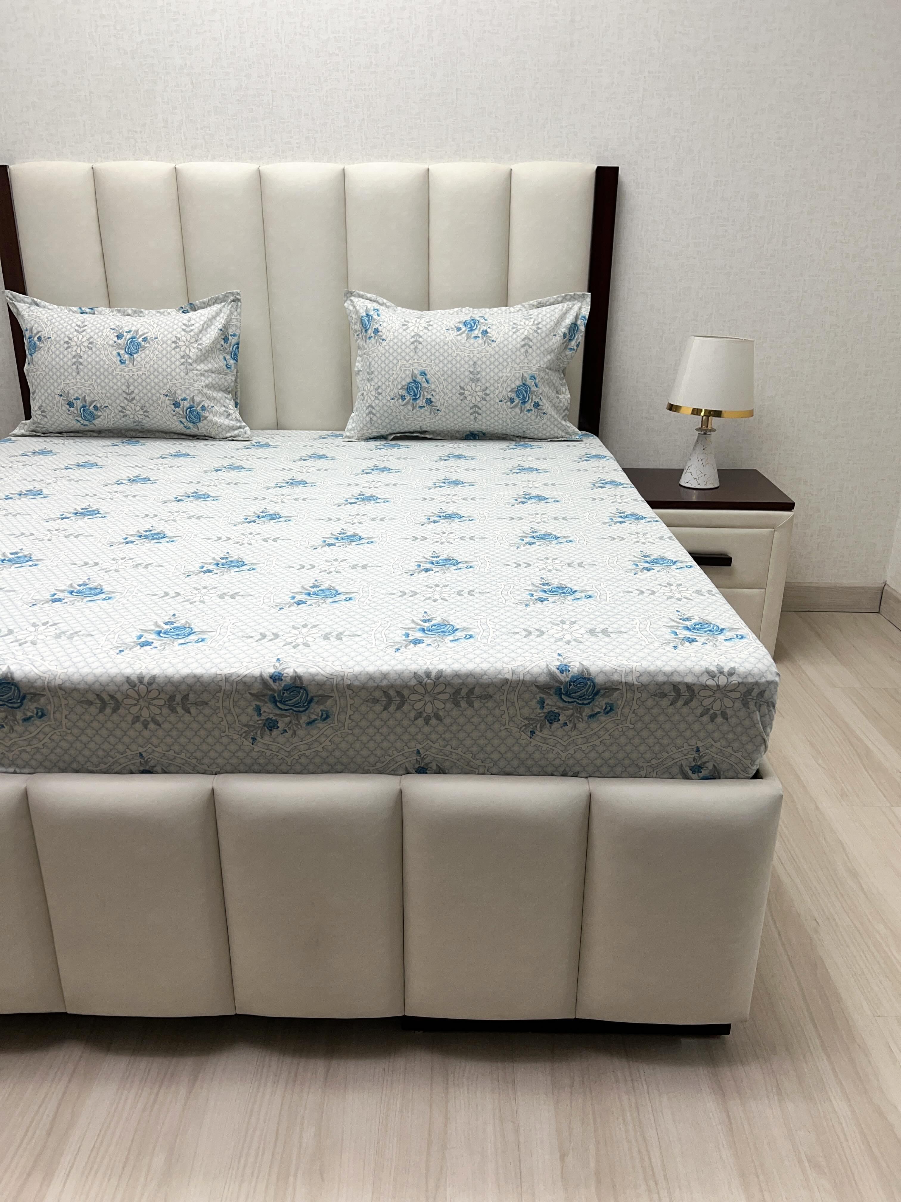 A-4553 Pure Cotton 180 TC King Size Double Bedsheet (274X274) with Two Pillow Covers (50X76)