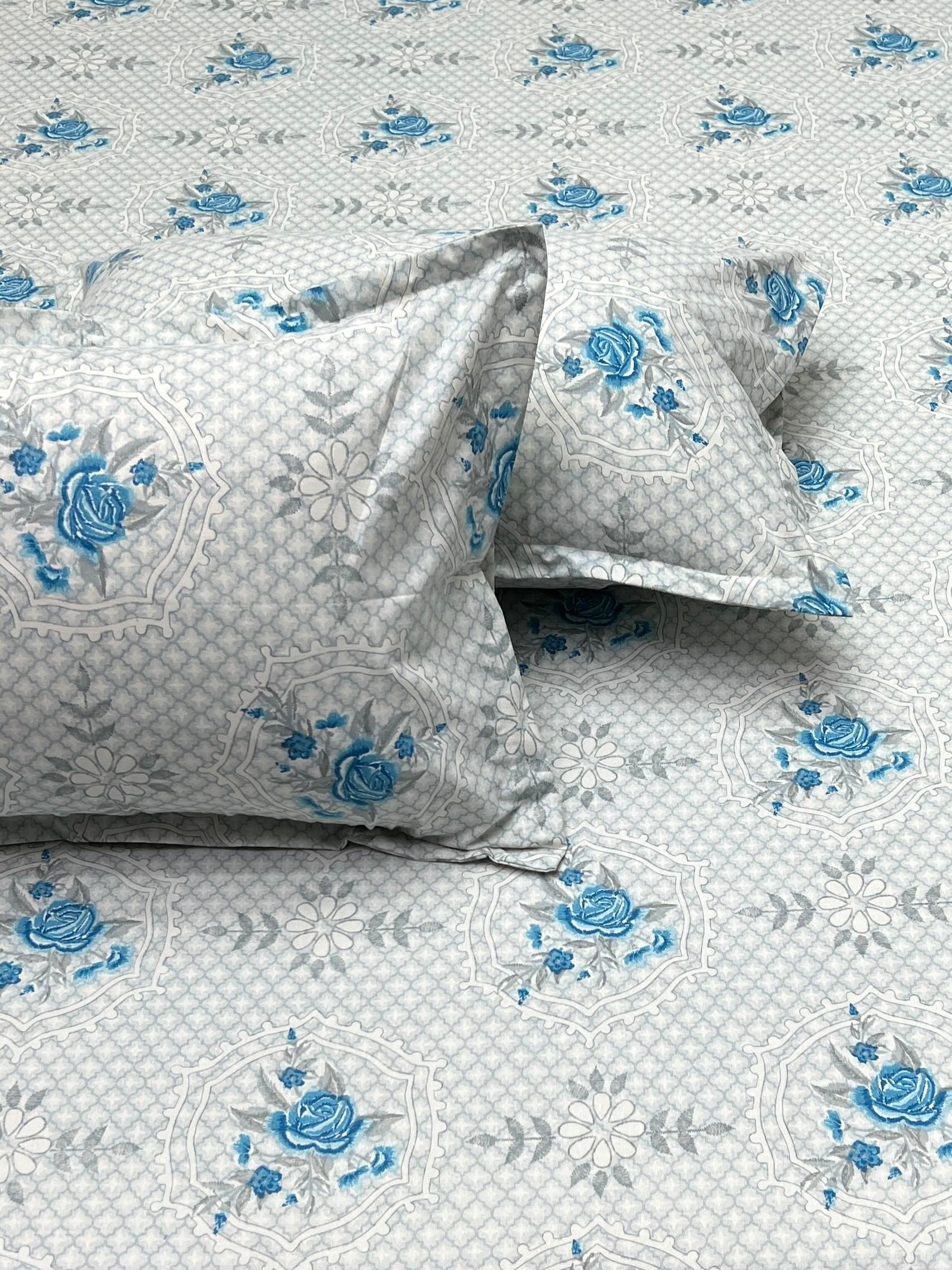 A-4553 Pure Cotton 180 TC King Size Double Bedsheet (274X274) with Two Pillow Covers (50X76)
