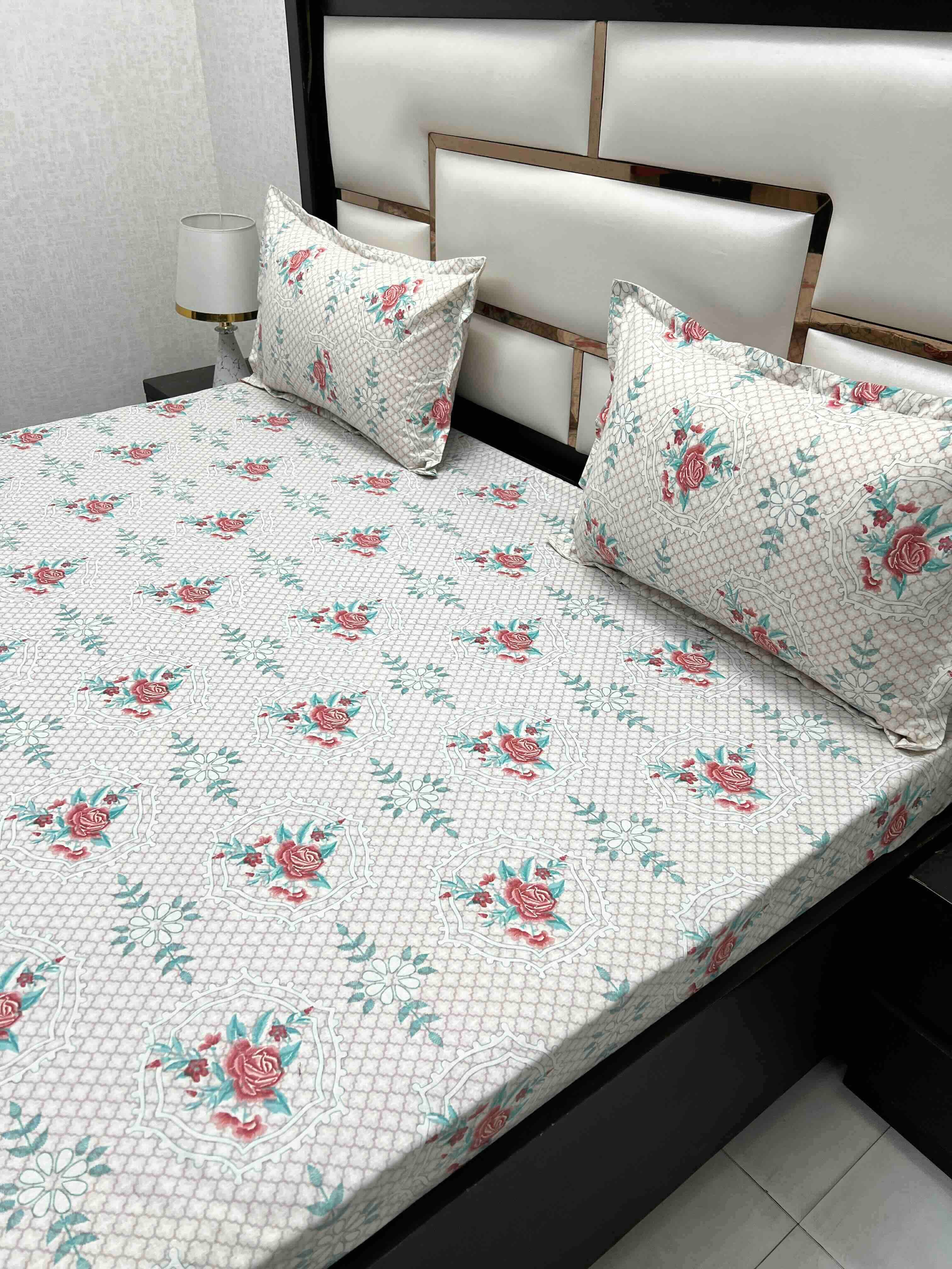 A-4554 Pure Cotton 180 TC King Size Double Bedsheet (274X274) with Two Pillow Covers (50X76)