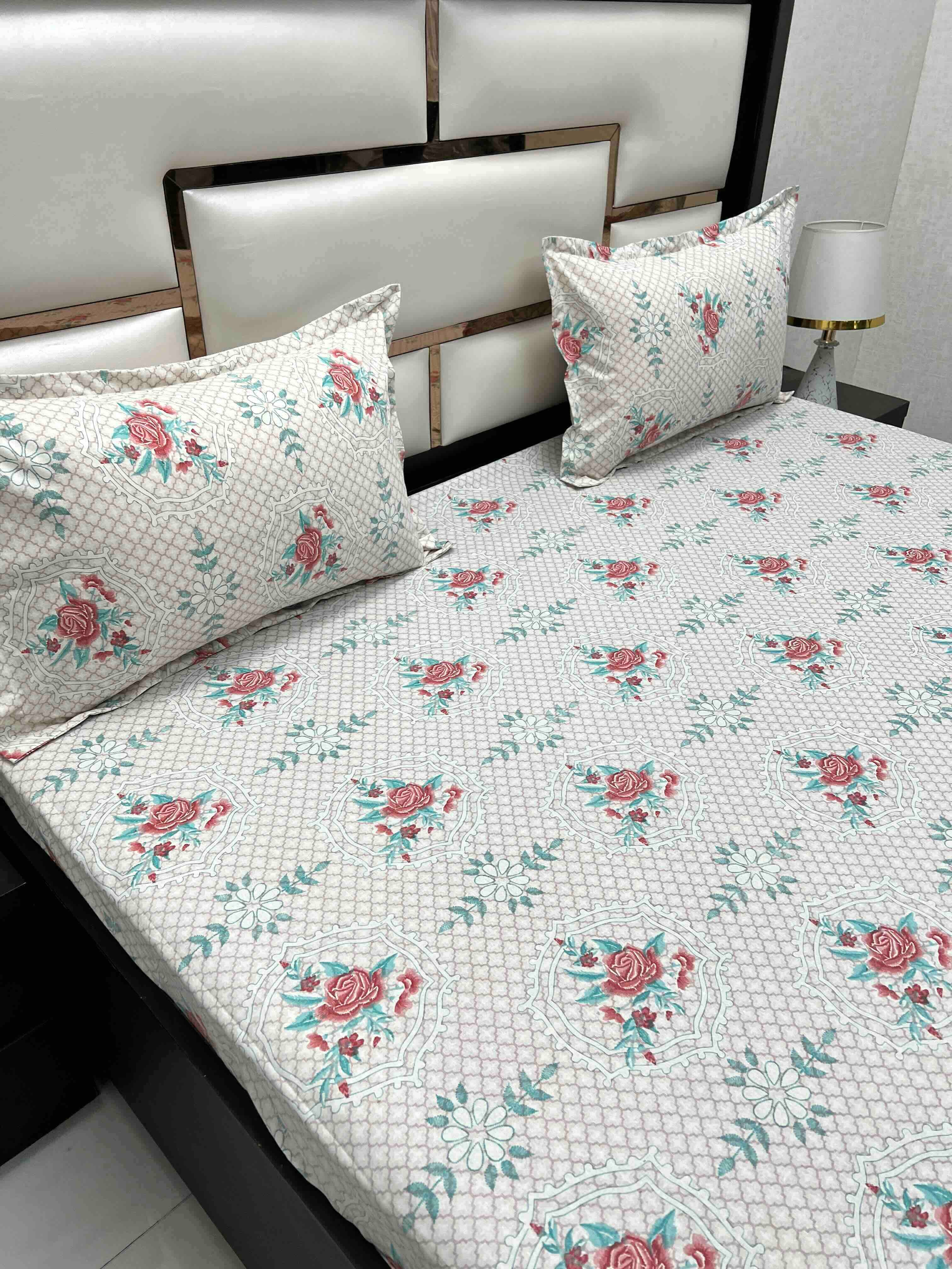 A-4554 Pure Cotton 180 TC King Size Double Bedsheet (274X274) with Two Pillow Covers (50X76)