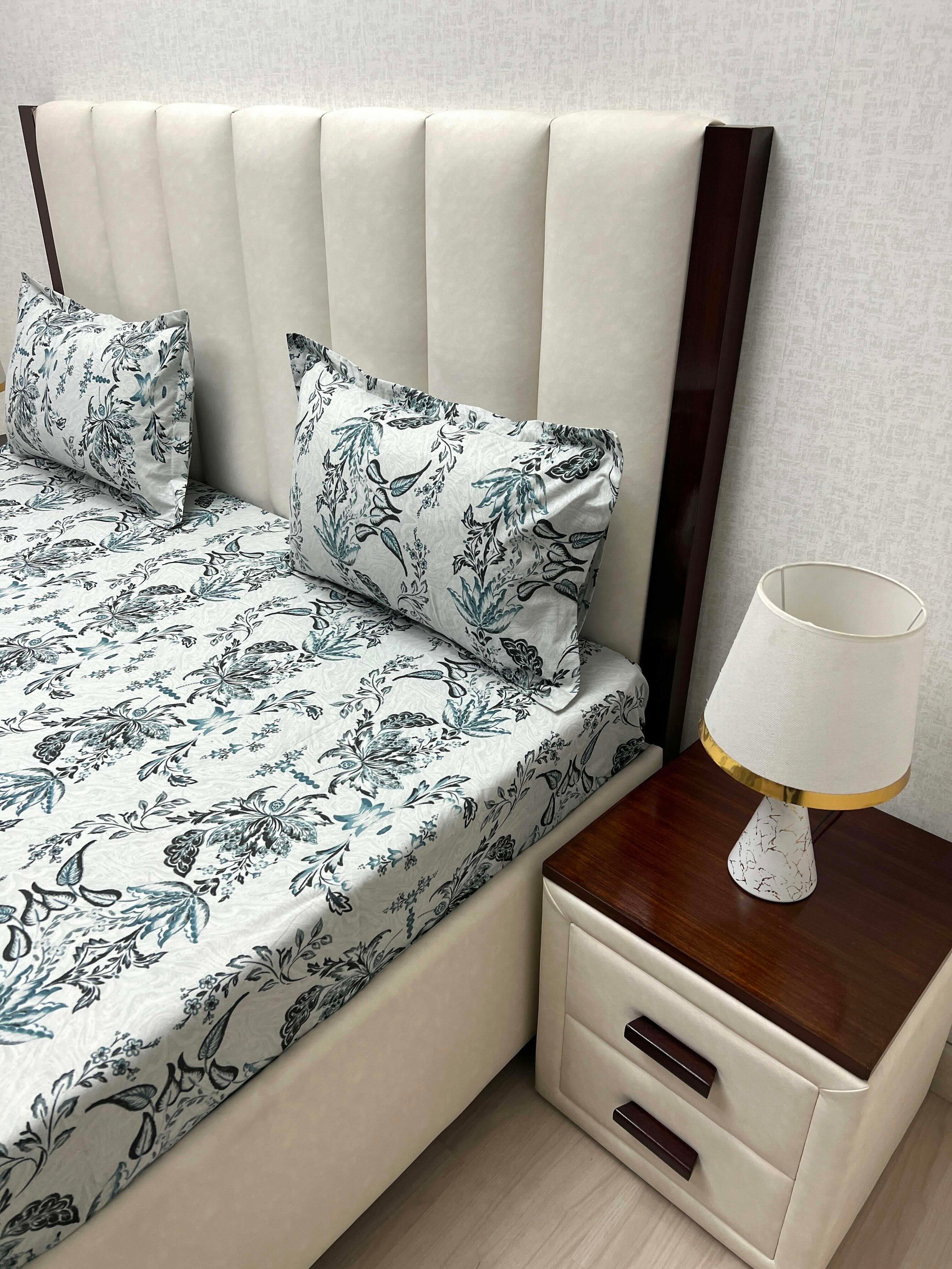 A-4556 Pure Cotton 180 TC King Size Double Bedsheet (274X274) with Two Pillow Covers (50X76)