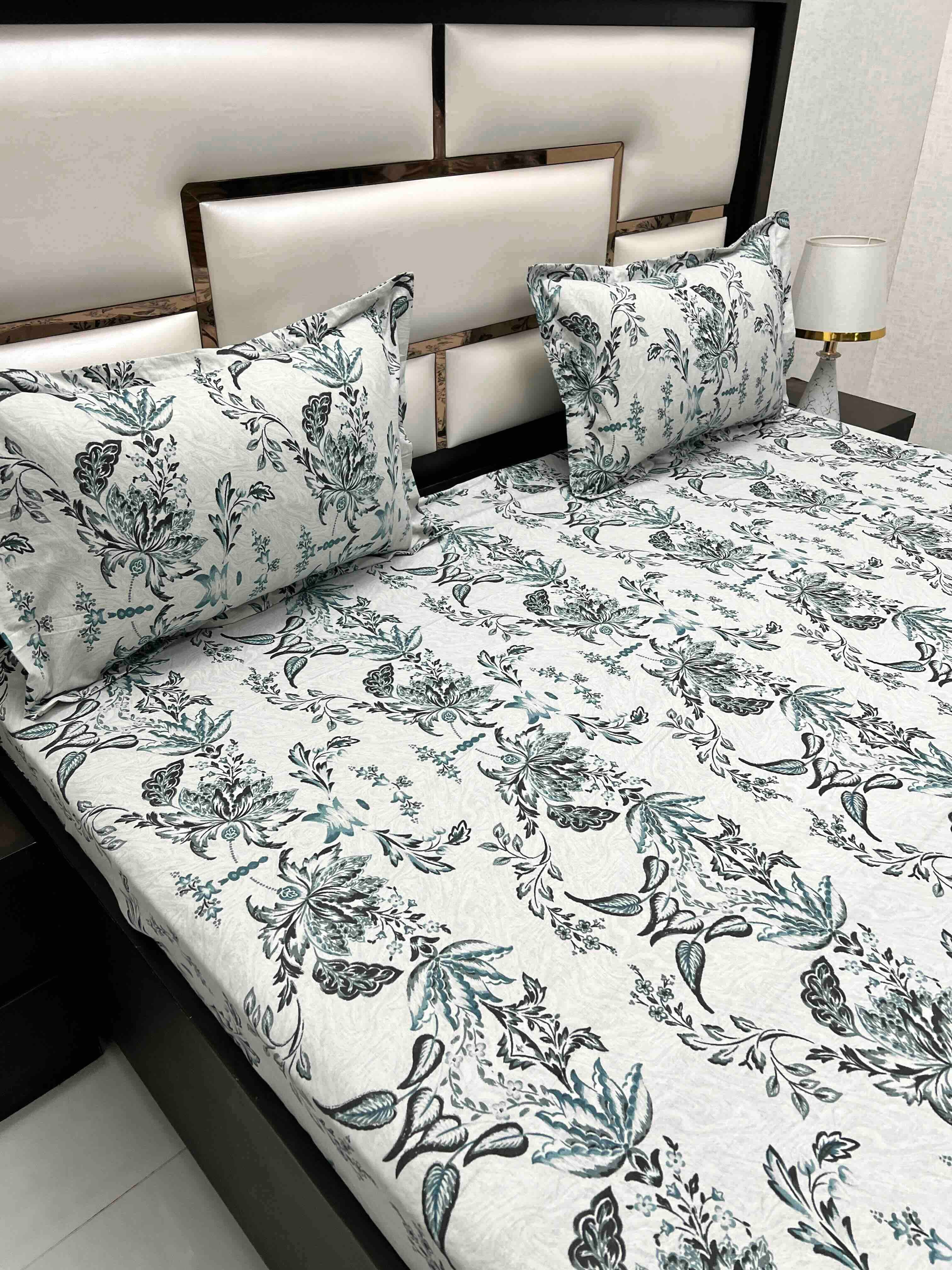 A-4556 Pure Cotton 180 TC King Size Double Bedsheet (274X274) with Two Pillow Covers (50X76)