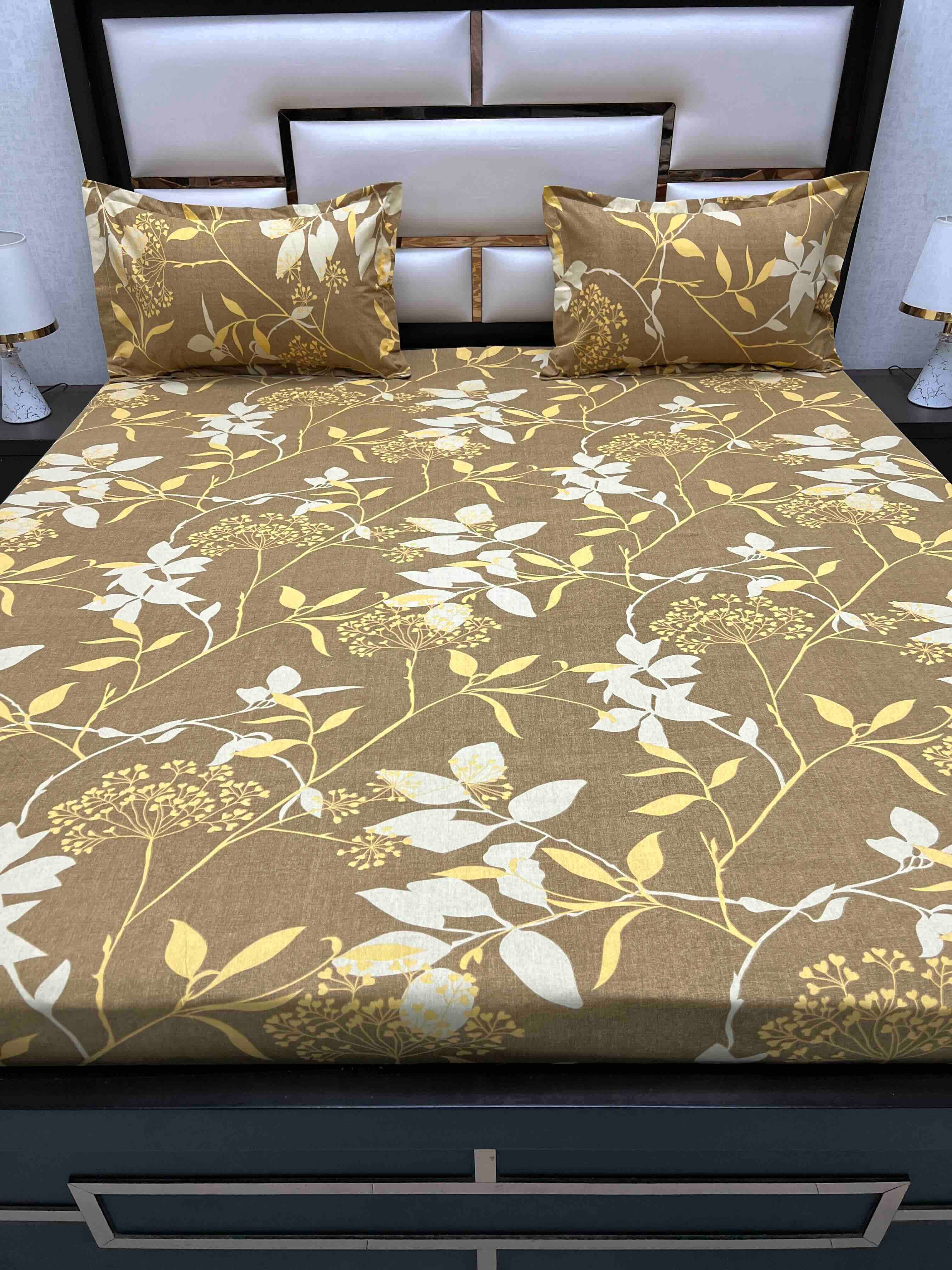 A-4557 Pure Cotton 180 TC King Size Double Bedsheet (274X274) with Two Pillow Covers (50X76)