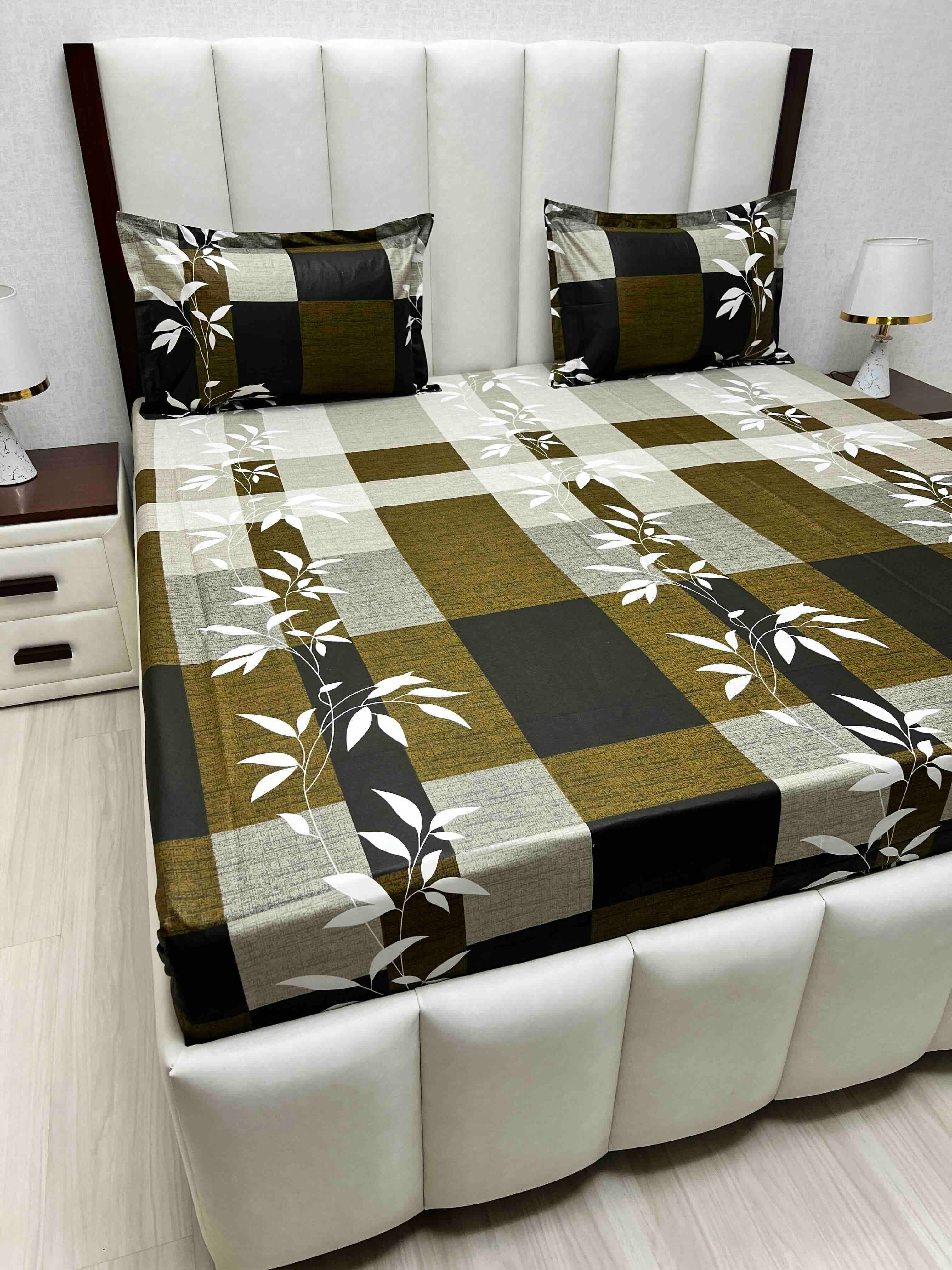 A-4560 - Pure Cotton 180 TC King Size Double Bedsheet (274X274) with Two Pillow Covers (50X76)