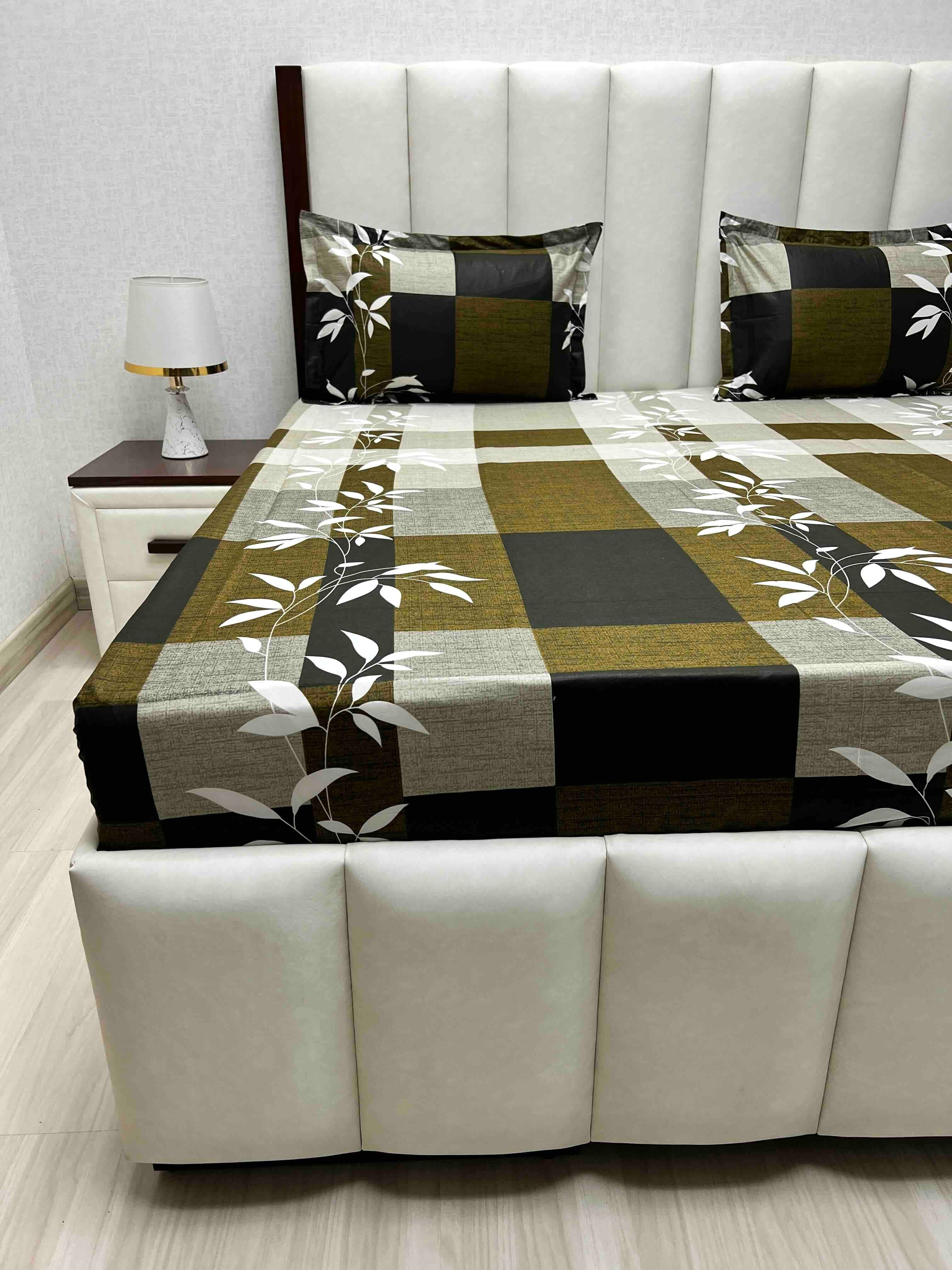 A-4560 - Pure Cotton 180 TC King Size Double Bedsheet (274X274) with Two Pillow Covers (50X76)