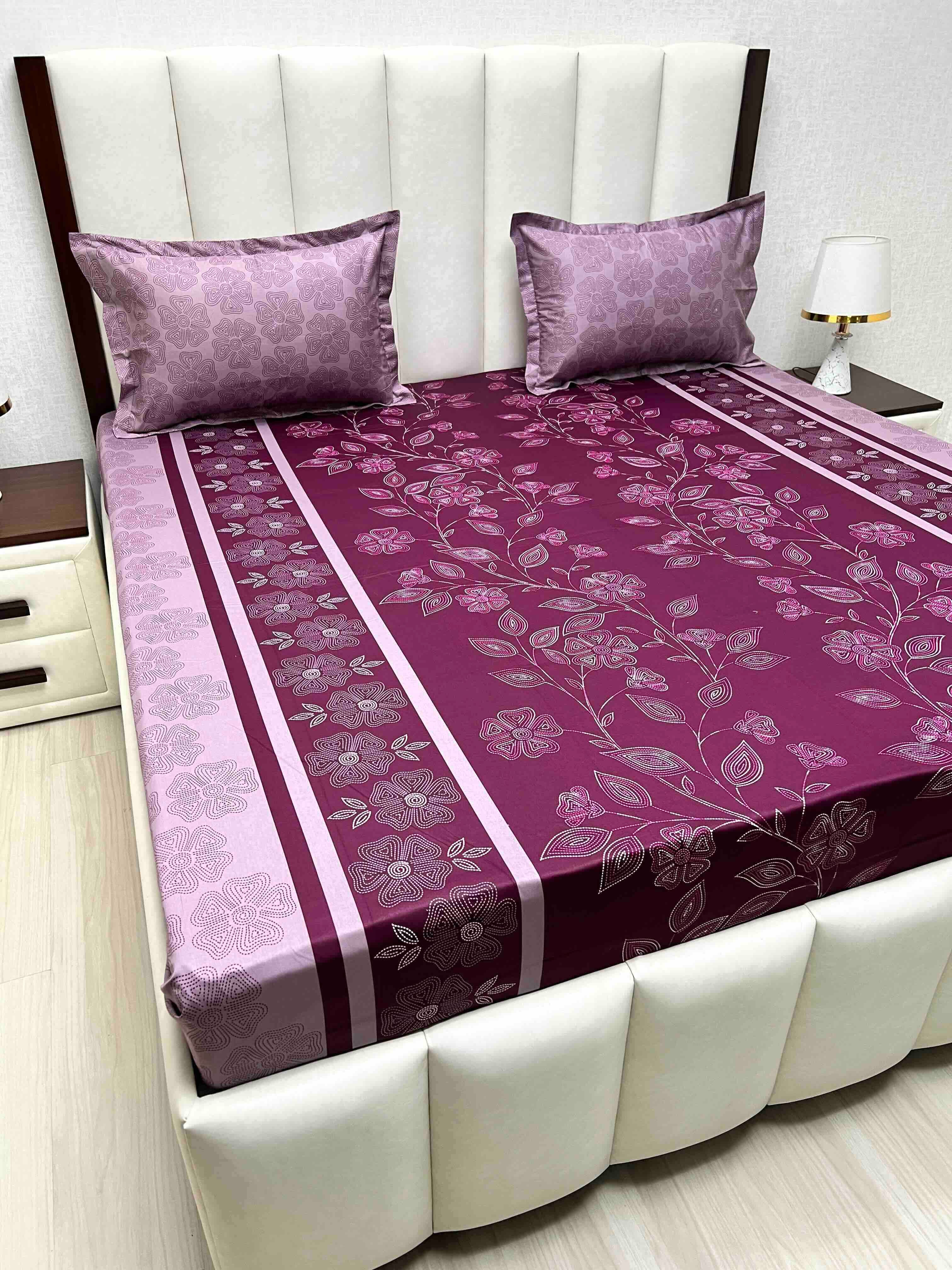 A-4568 - Pure Cotton 180 TC King Size Double Bedsheet (274X274) with Two Pillow Covers (50X76)