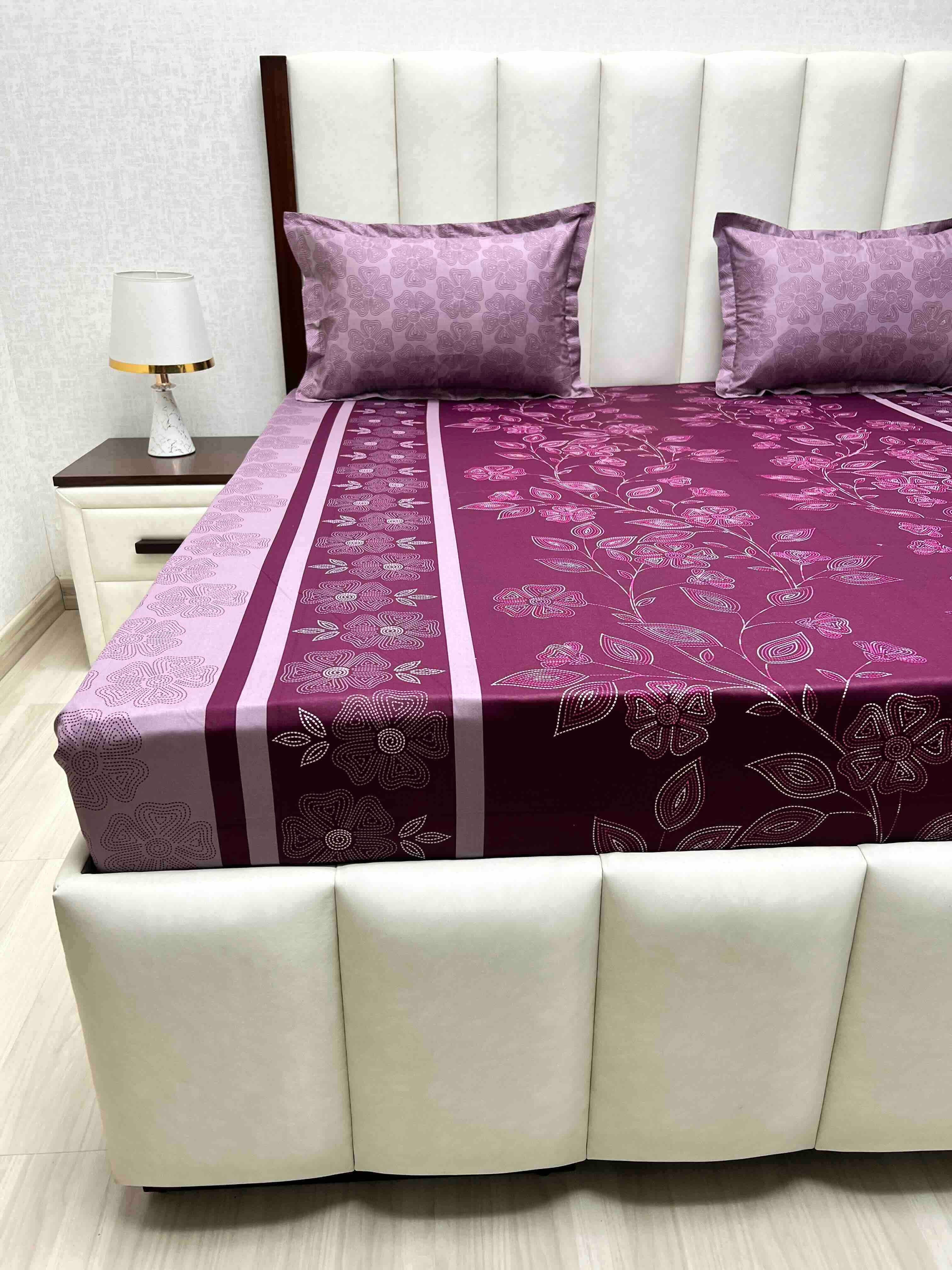 A-4568 - Pure Cotton 180 TC King Size Double Bedsheet (274X274) with Two Pillow Covers (50X76)