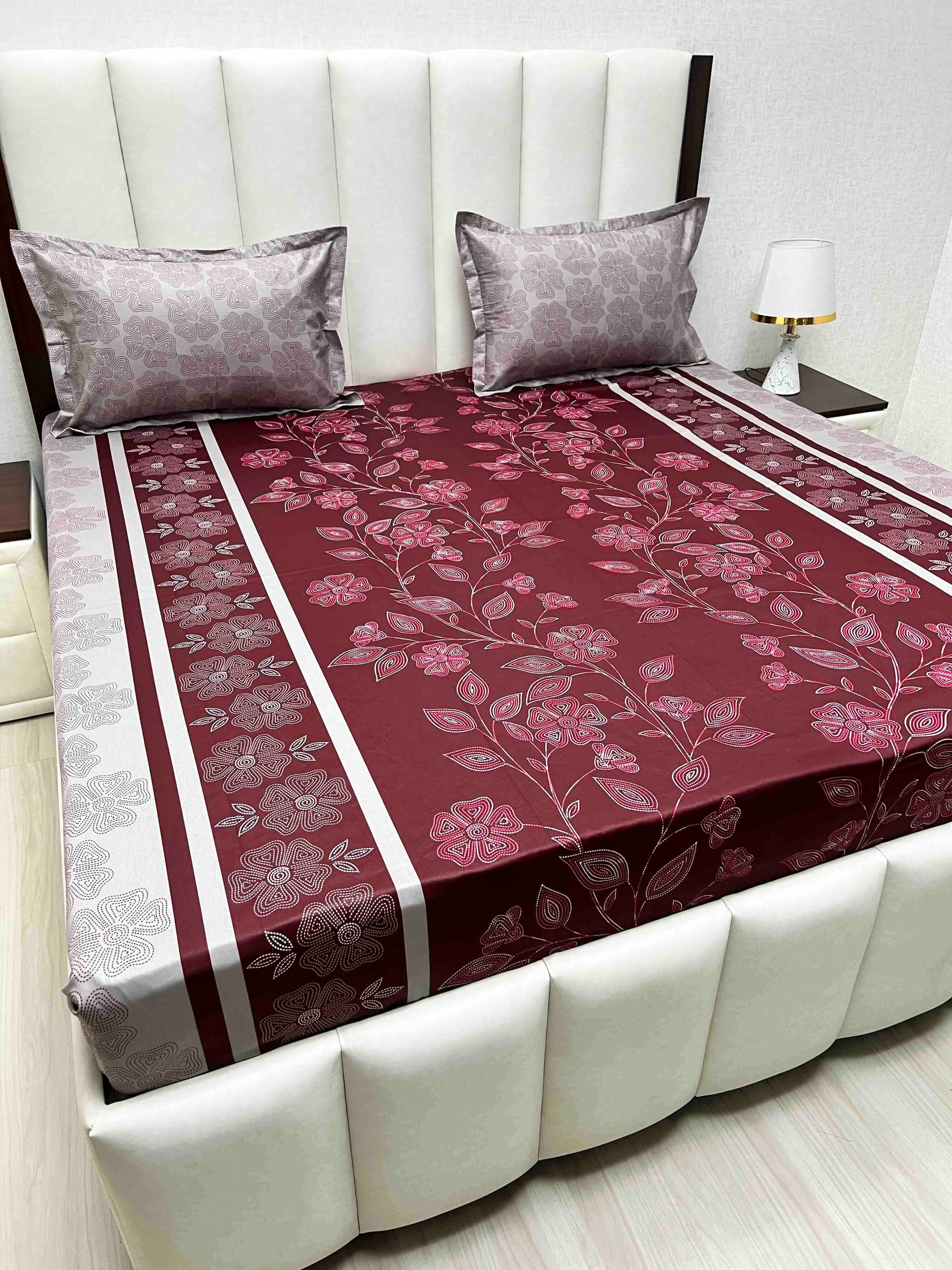 A-4569 - Pure Cotton 180 TC King Size Double Bedsheet (274X274) with Two Pillow Covers (50X76)