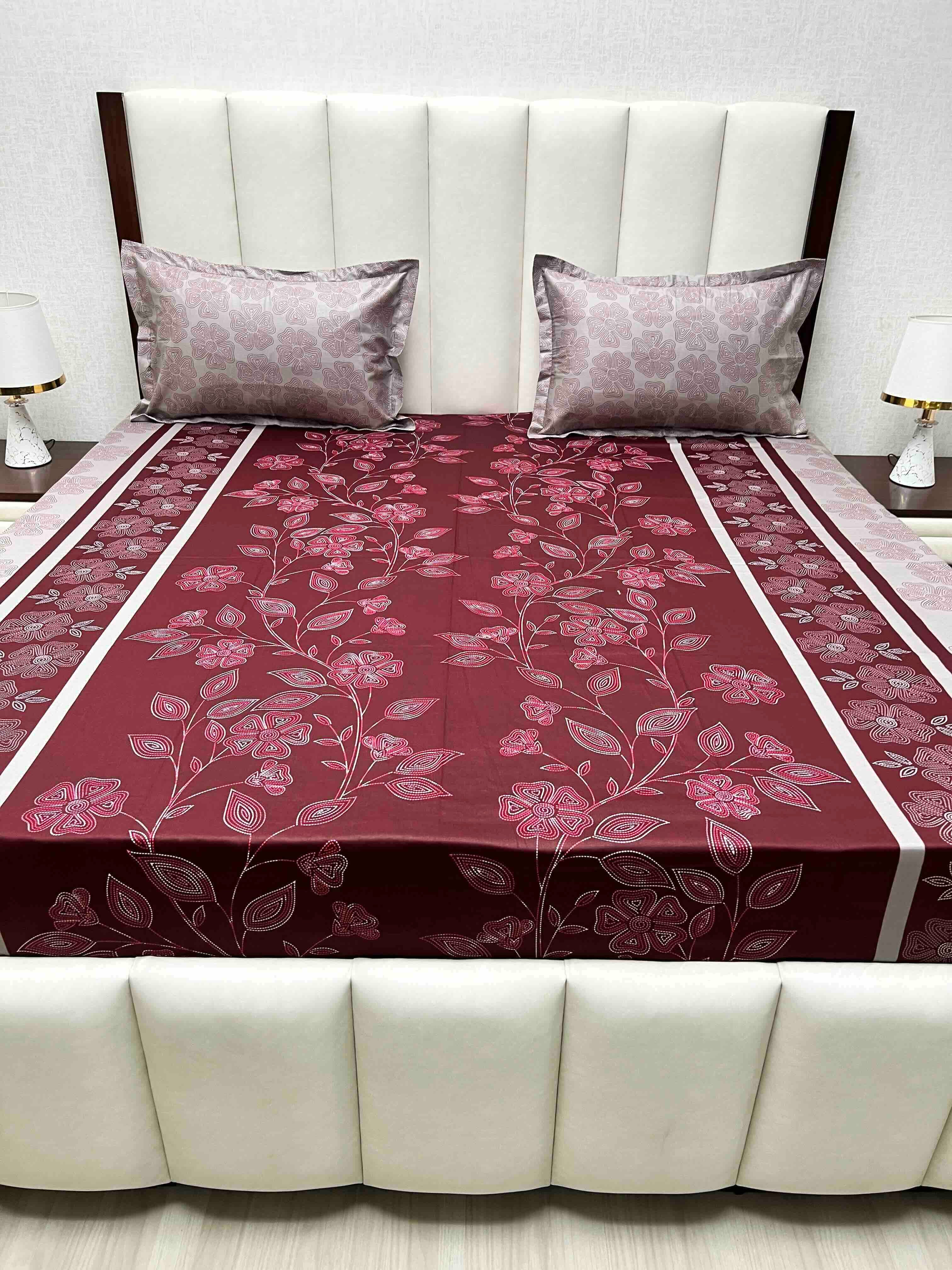 A-4569 - Pure Cotton 180 TC King Size Double Bedsheet (274X274) with Two Pillow Covers (50X76)