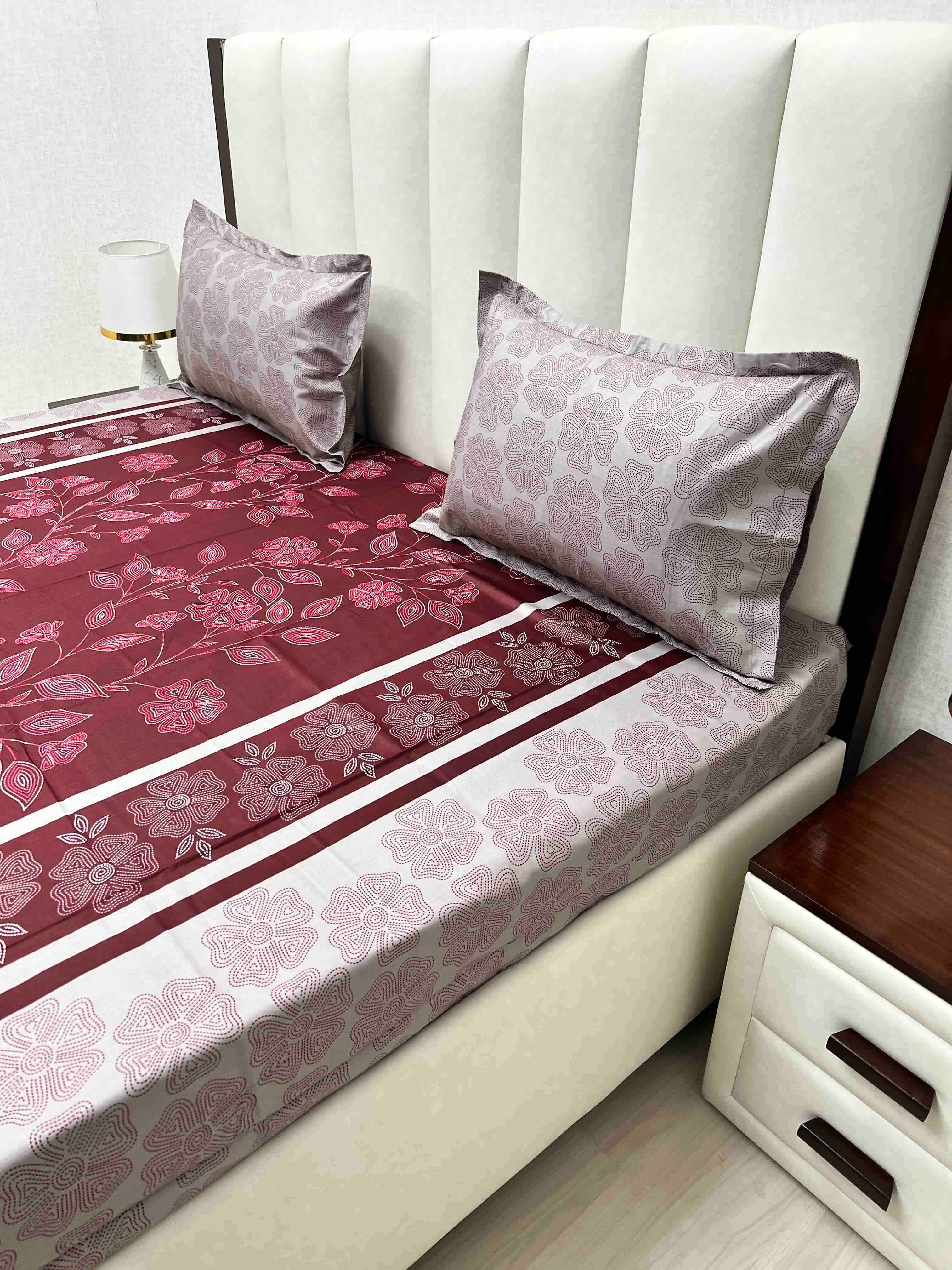 A-4569 - Pure Cotton 180 TC King Size Double Bedsheet (274X274) with Two Pillow Covers (50X76)