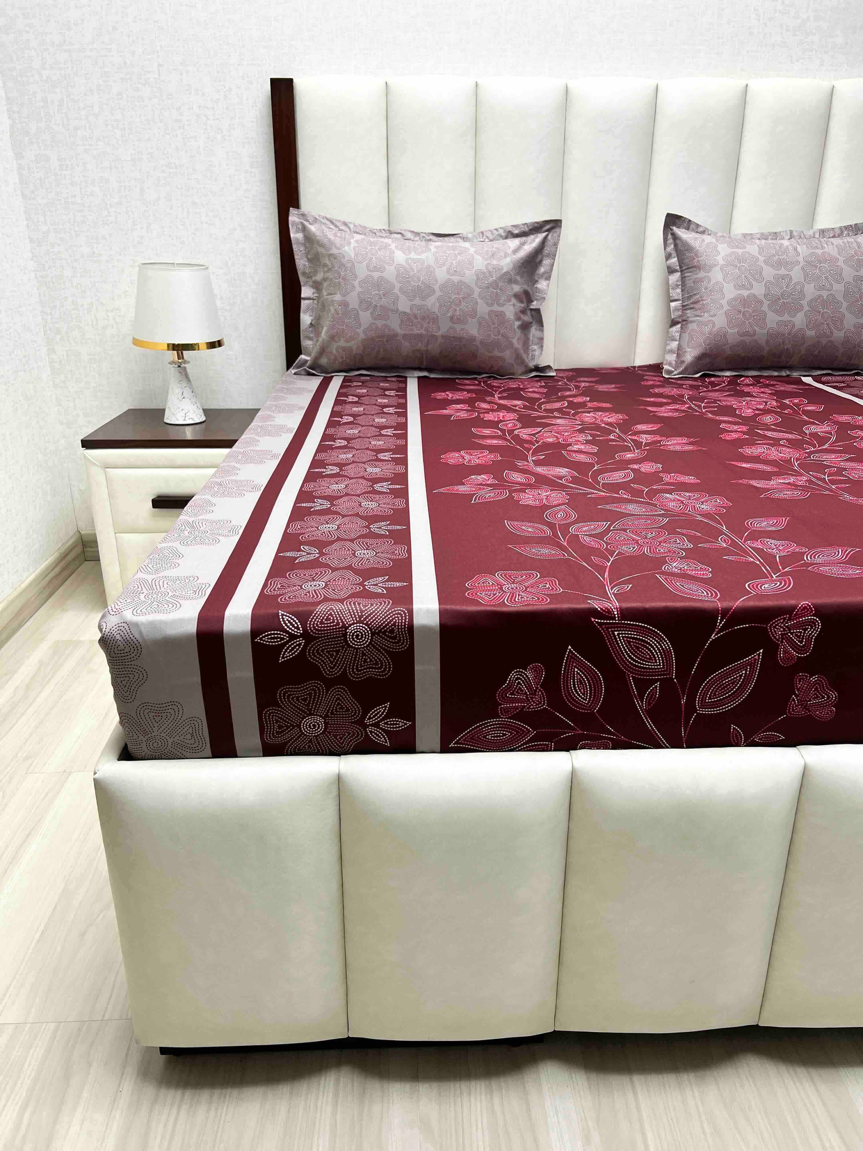 A-4569 - Pure Cotton 180 TC King Size Double Bedsheet (274X274) with Two Pillow Covers (50X76)