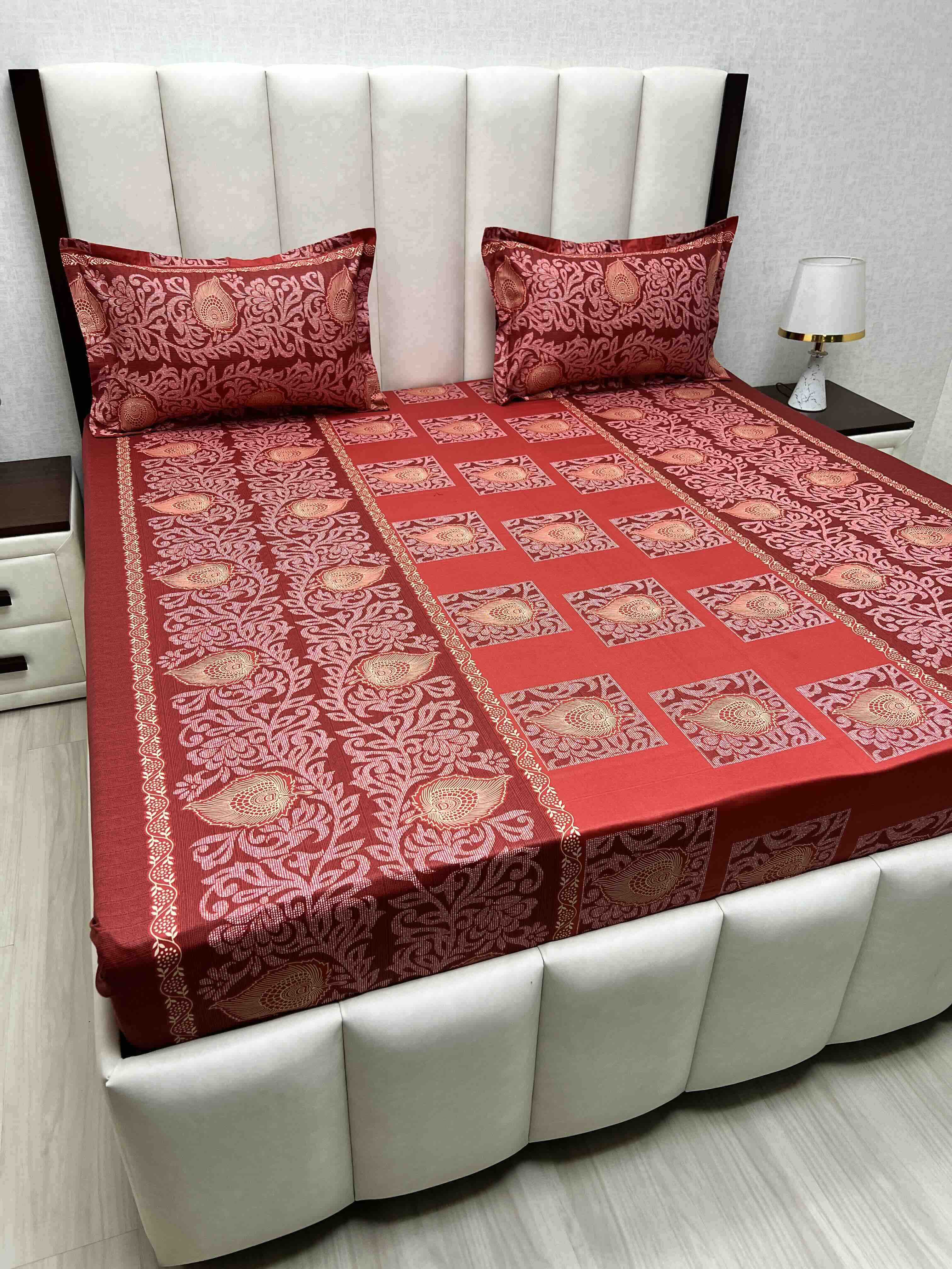 A-4570 - Pure Cotton 180 TC King Size Double Bedsheet (274X274) with Two Pillow Covers (50X76)