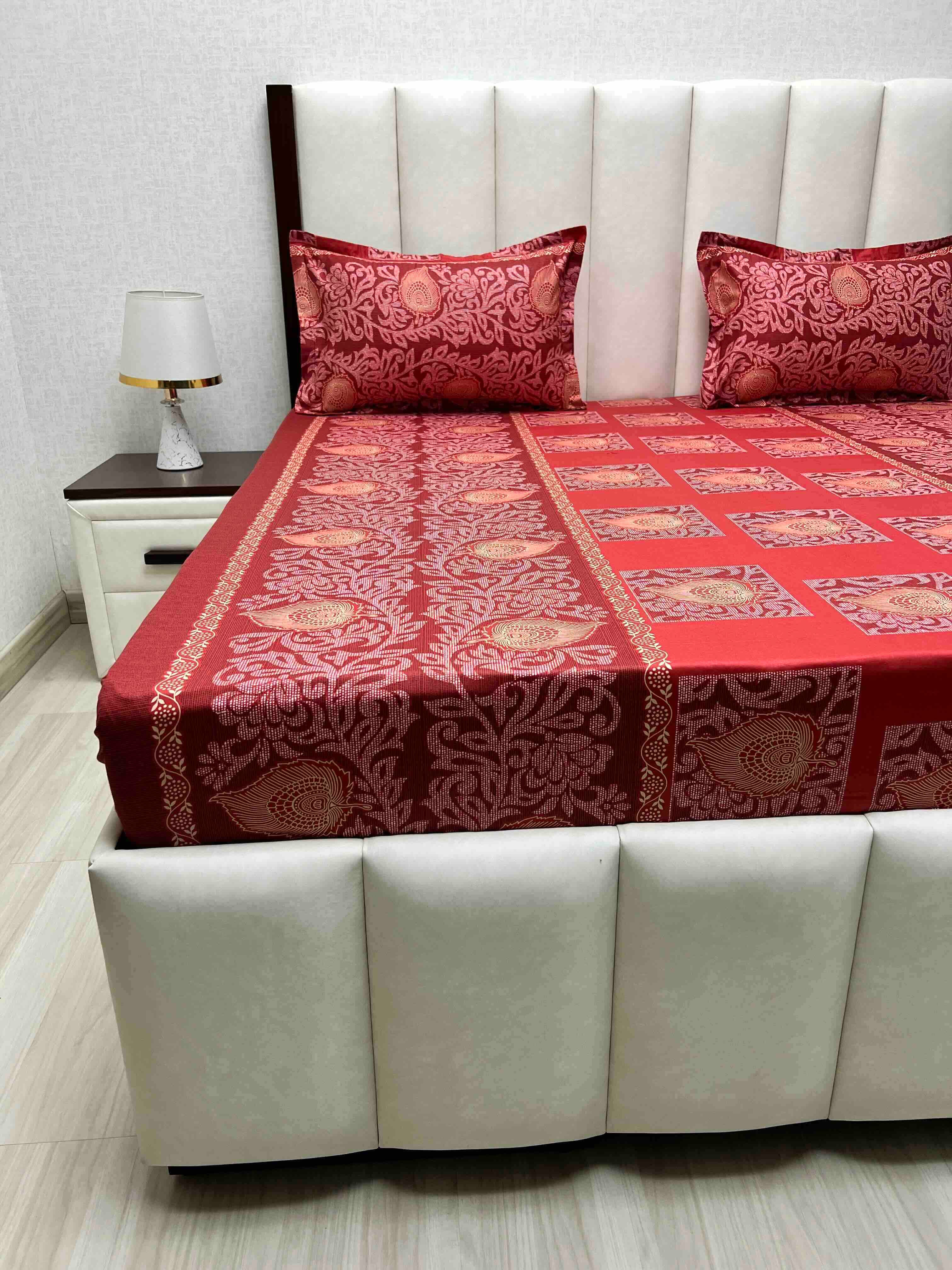 A-4570 - Pure Cotton 180 TC King Size Double Bedsheet (274X274) with Two Pillow Covers (50X76)